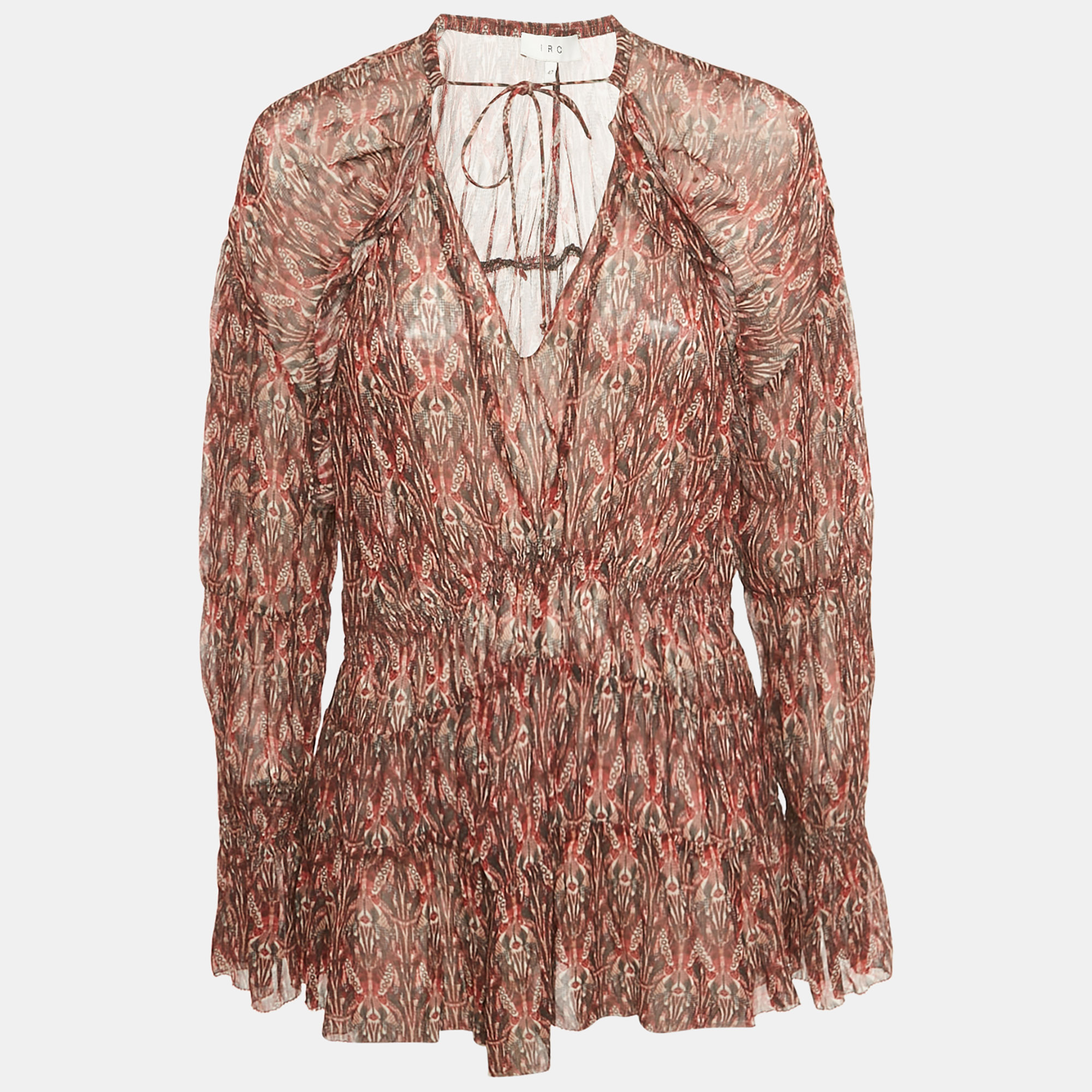 Pre-owned Iro Red Printed Crepe Long Sleeve Blouse M