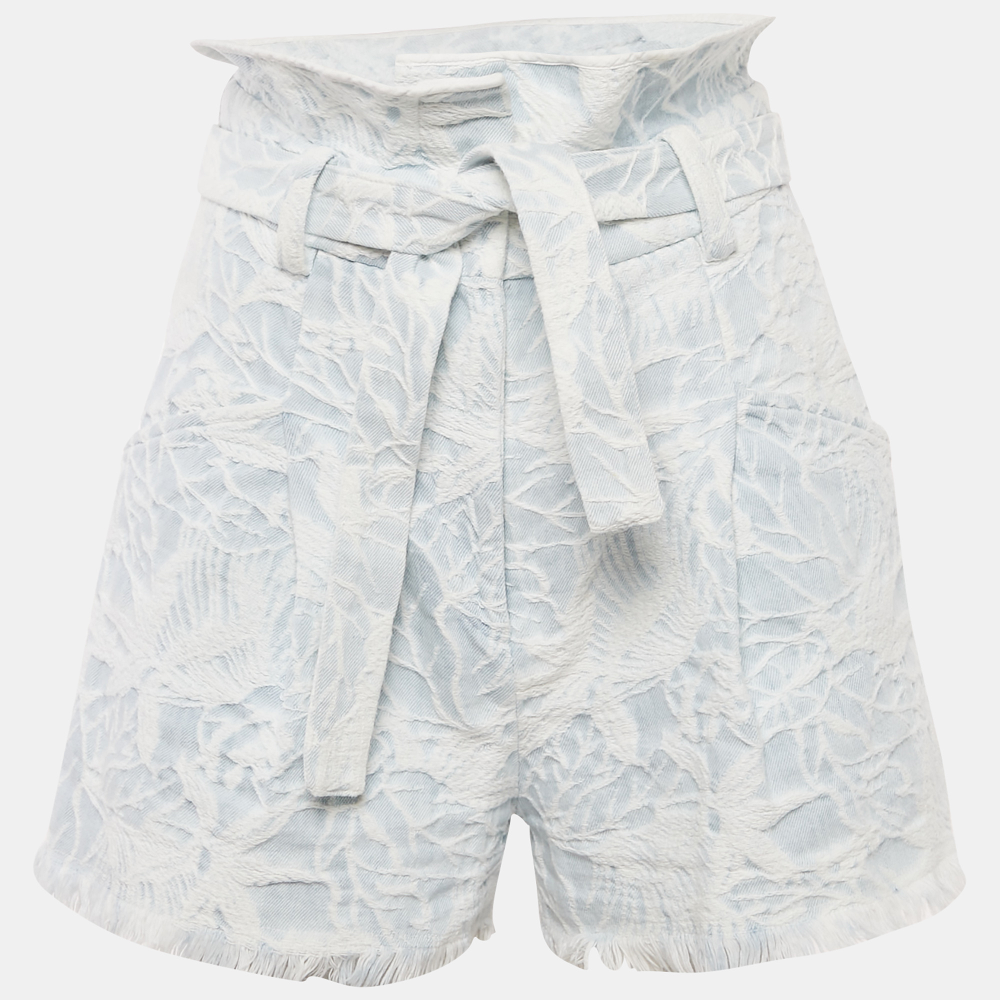 

IRO Blue Jacquard Denim Raw Edge Belted Shorts S
