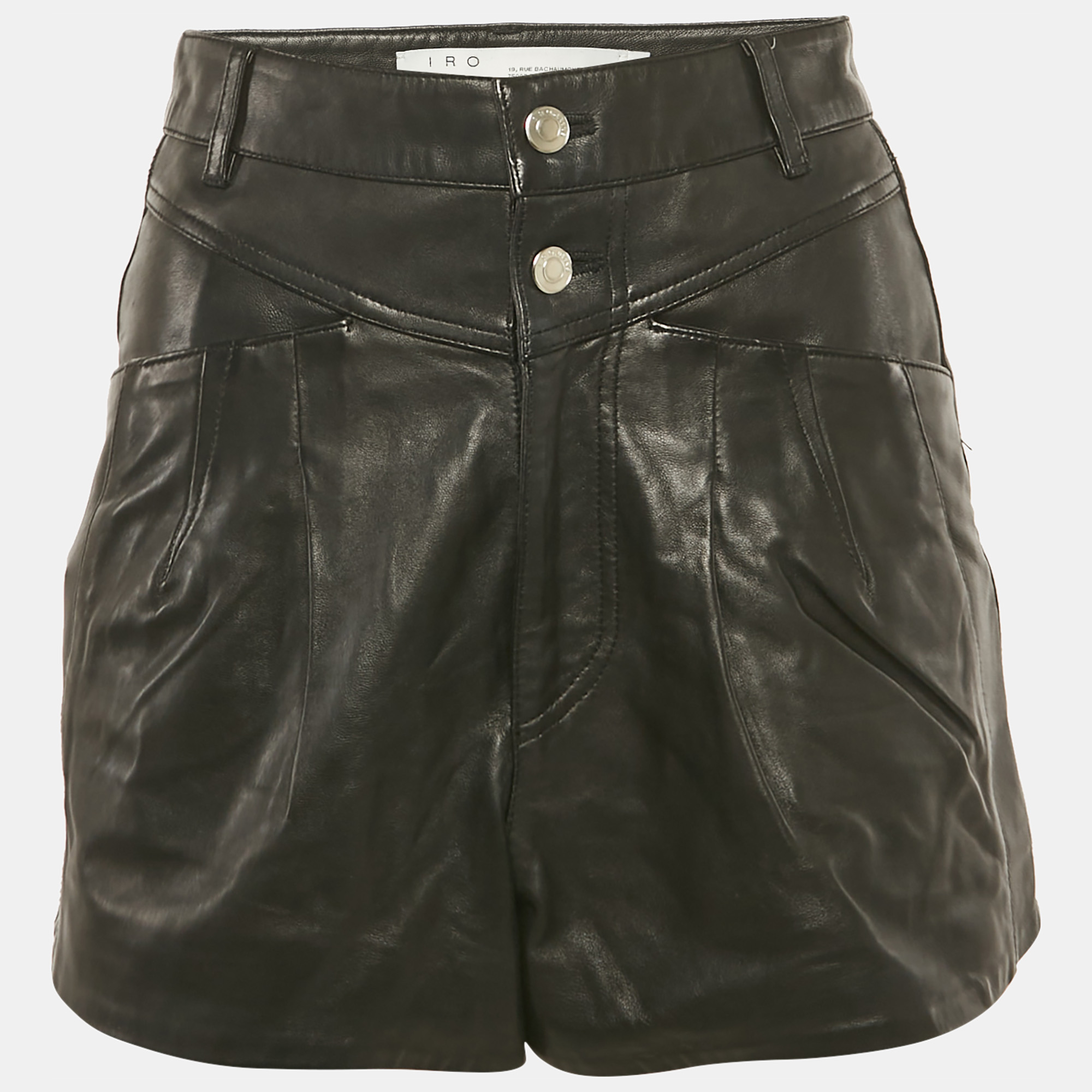 

IRO Black Leather Pleated Shorts S