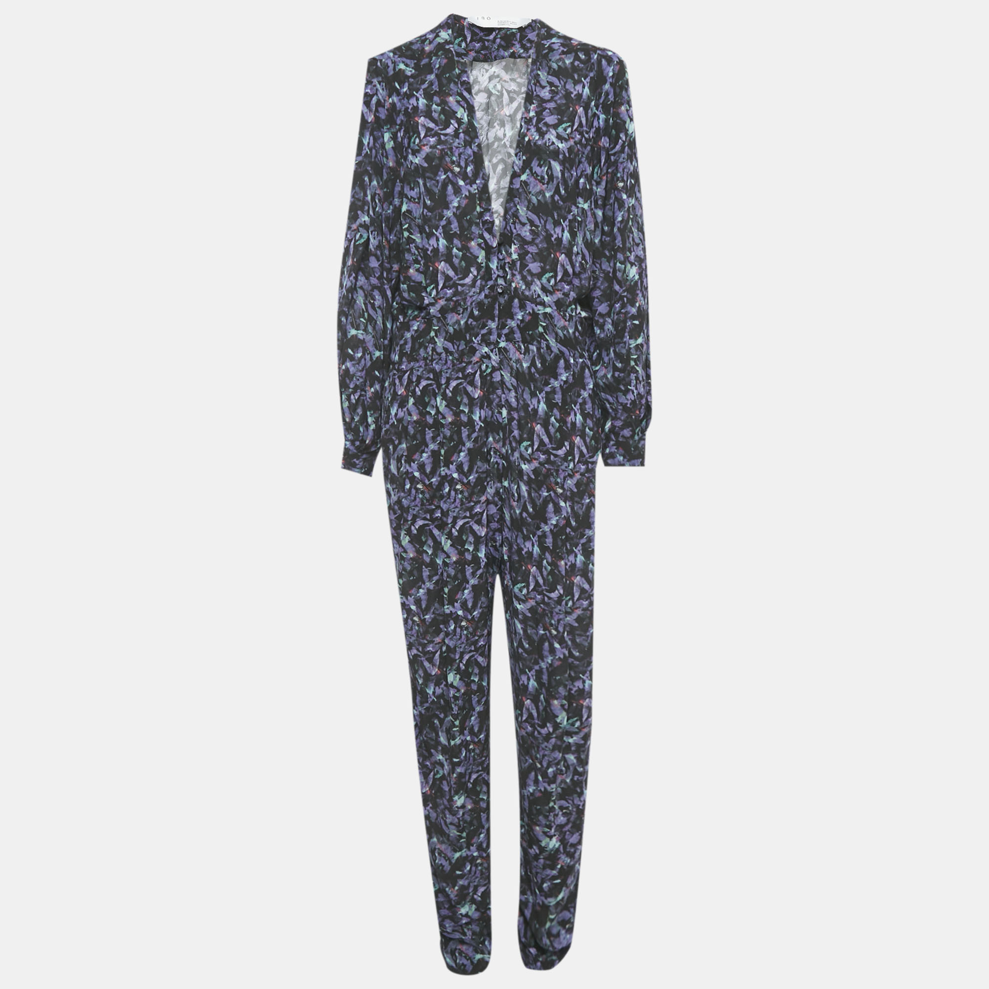 

IRO Black Printed Crepe Plunge Neck Jumpsuit XL