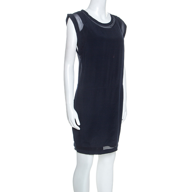 

IRO Navy Blue Georgette Semi Sheer Cilia Mini Dress