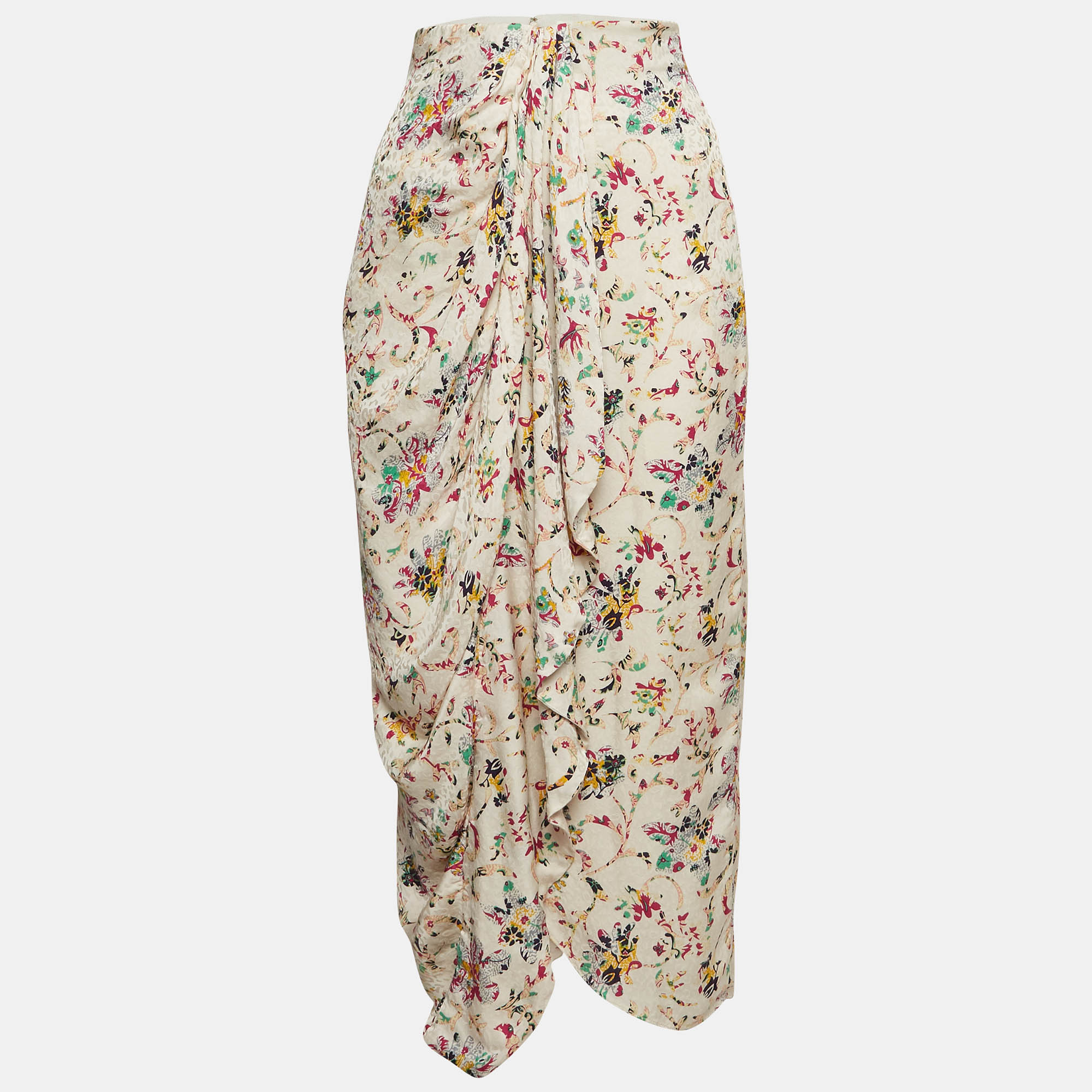 

Isabel Marant Etoile Cream Floral Print Crepe Berthe Draped Skirt M