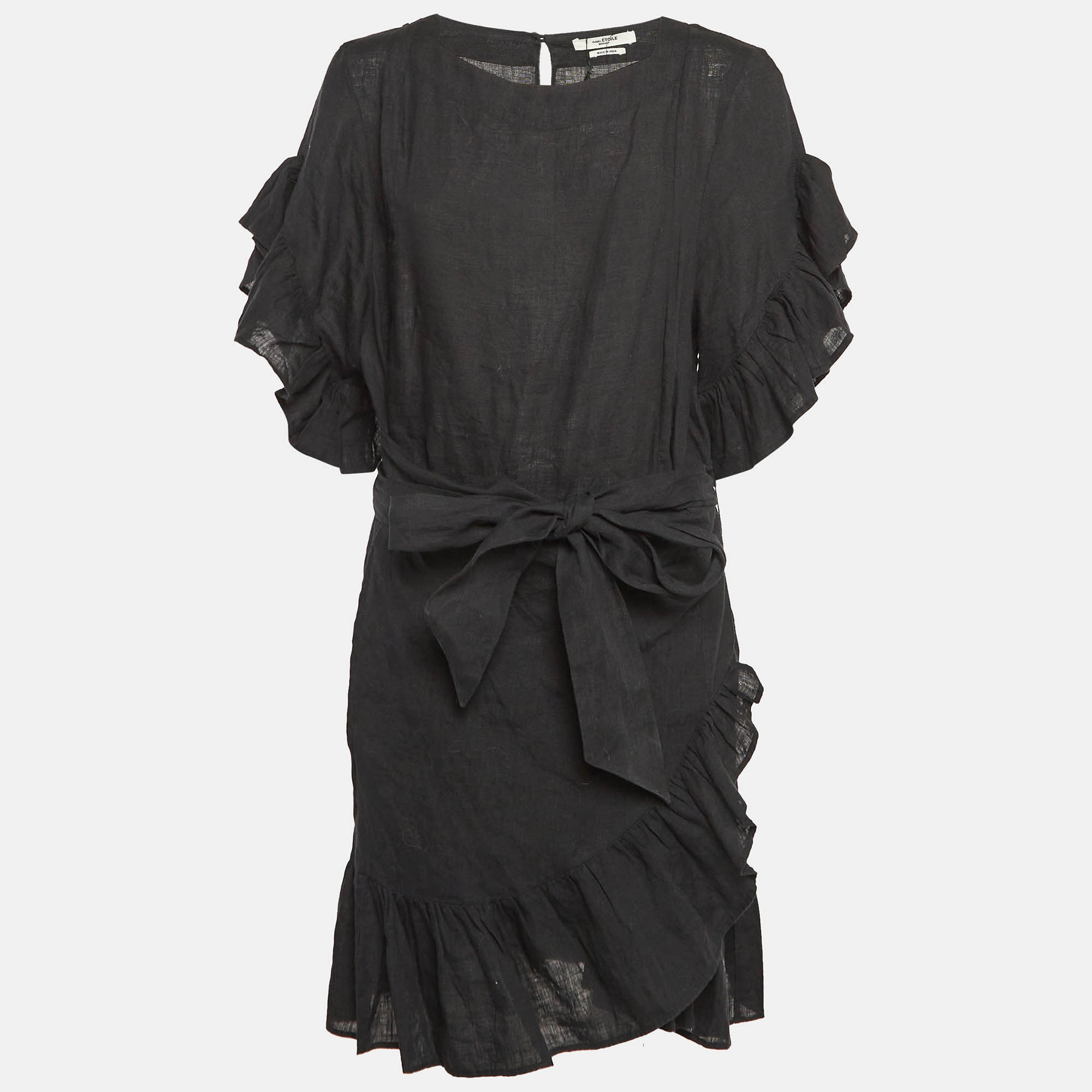 

Isabel Marant Etoile Black Linen Ruffled Faux Wrap Dress M