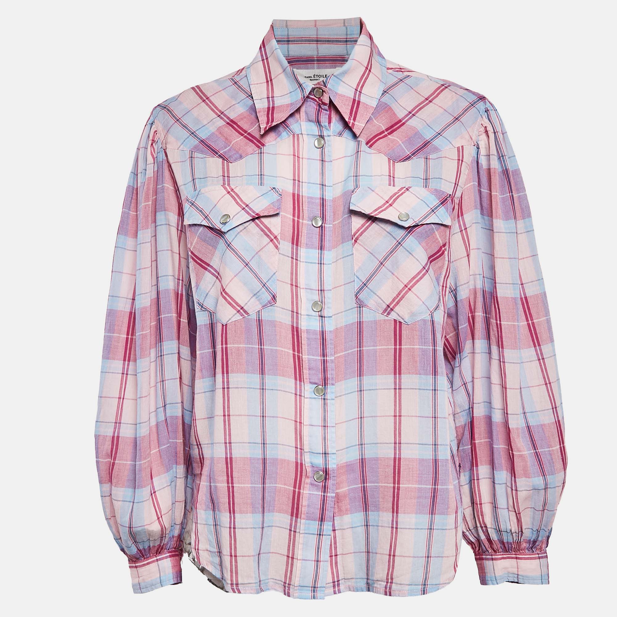 

Isabel Marant Etoile Pink Plaid Cotton Puff Sleeve Bethany Shirt S