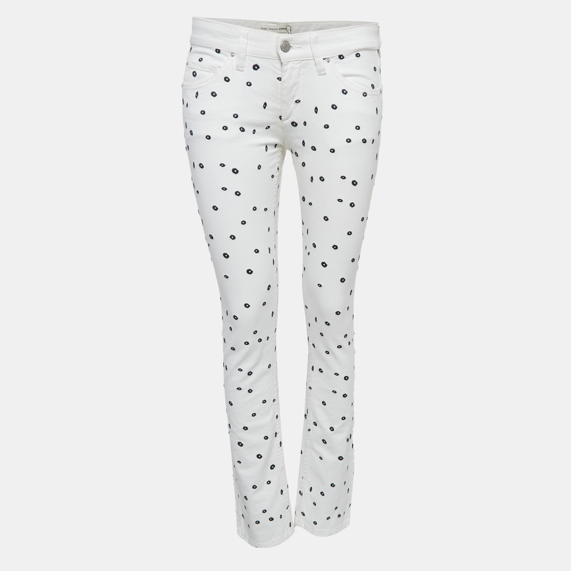 

Isabel Marant Etoile White Embroidered Denim Jeans S Waist 30"