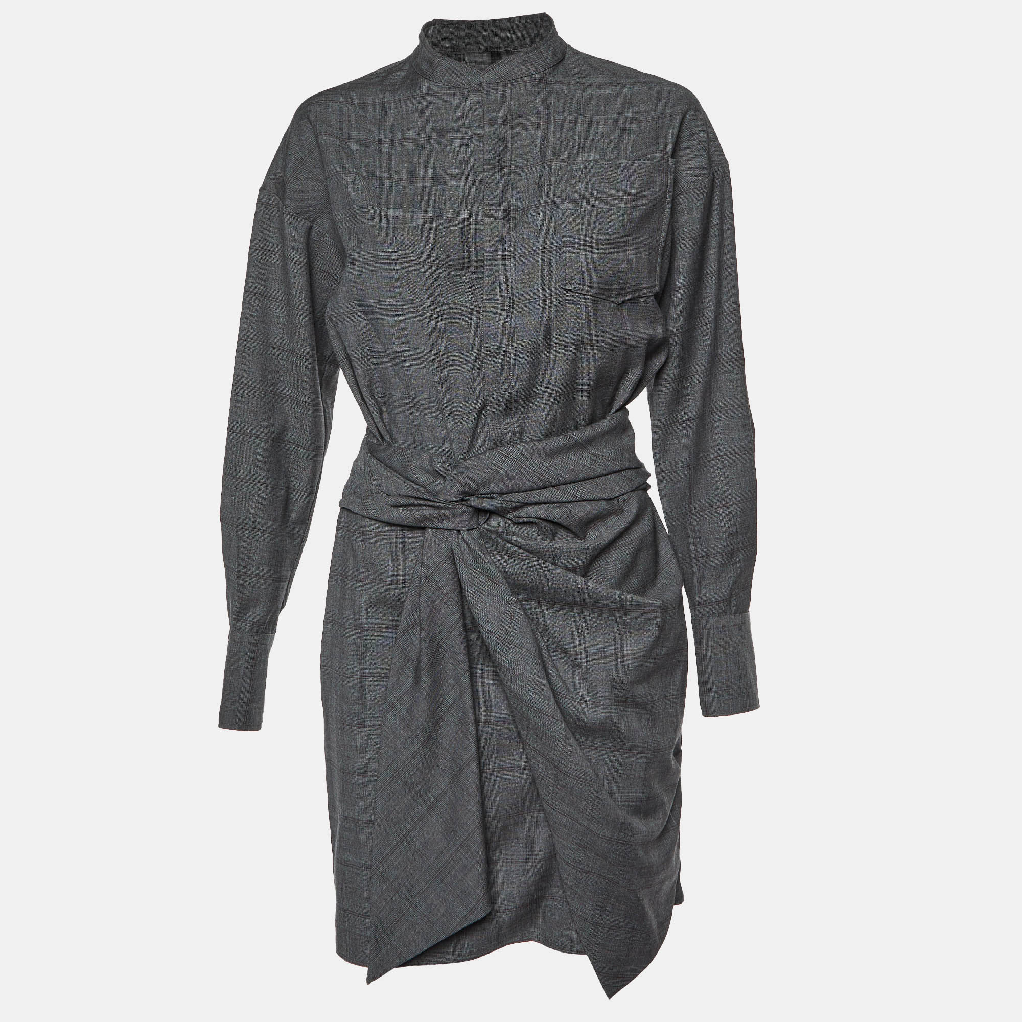 

Isabel Marant Etoile Grey Plaid Wool Draped Short Dress M