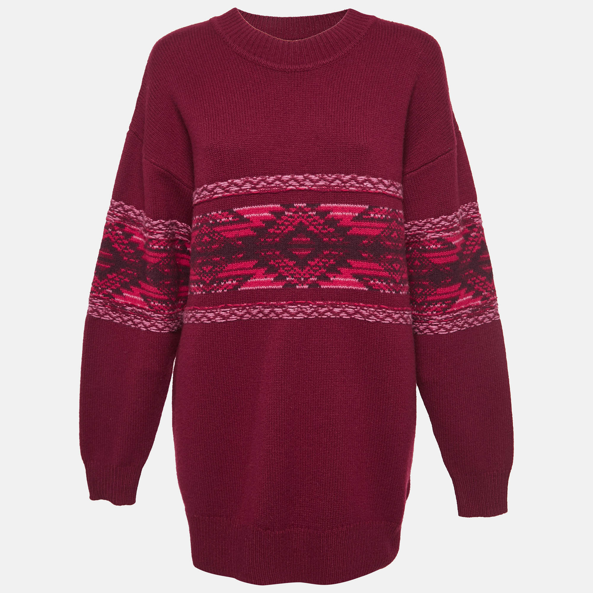 Pre-owned Isabel Marant Étoile Avril Fair-isle Knit Oversized Sweater S In Red