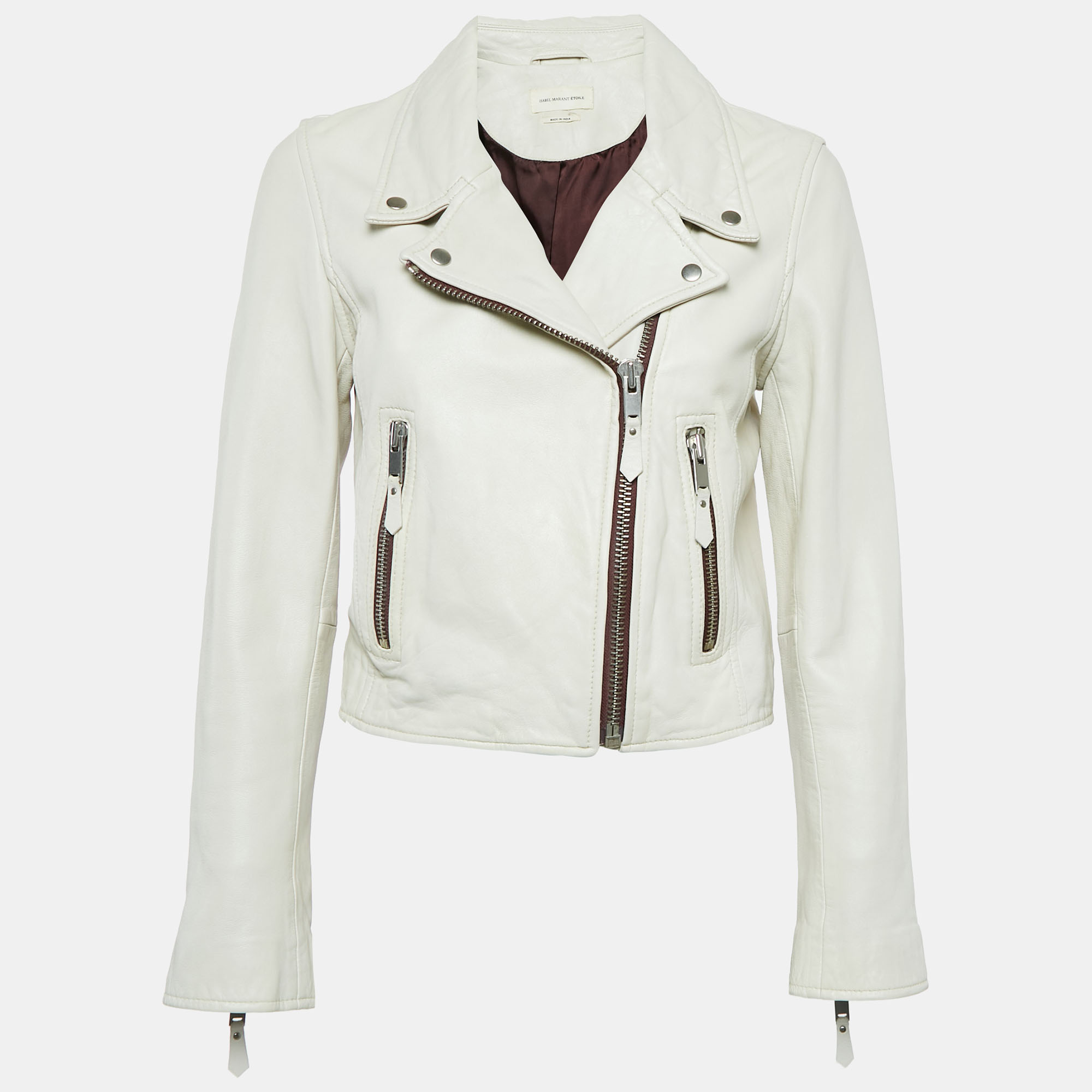 

Isabel Marant Etoile Off White Leather Zip-Up Jacket S