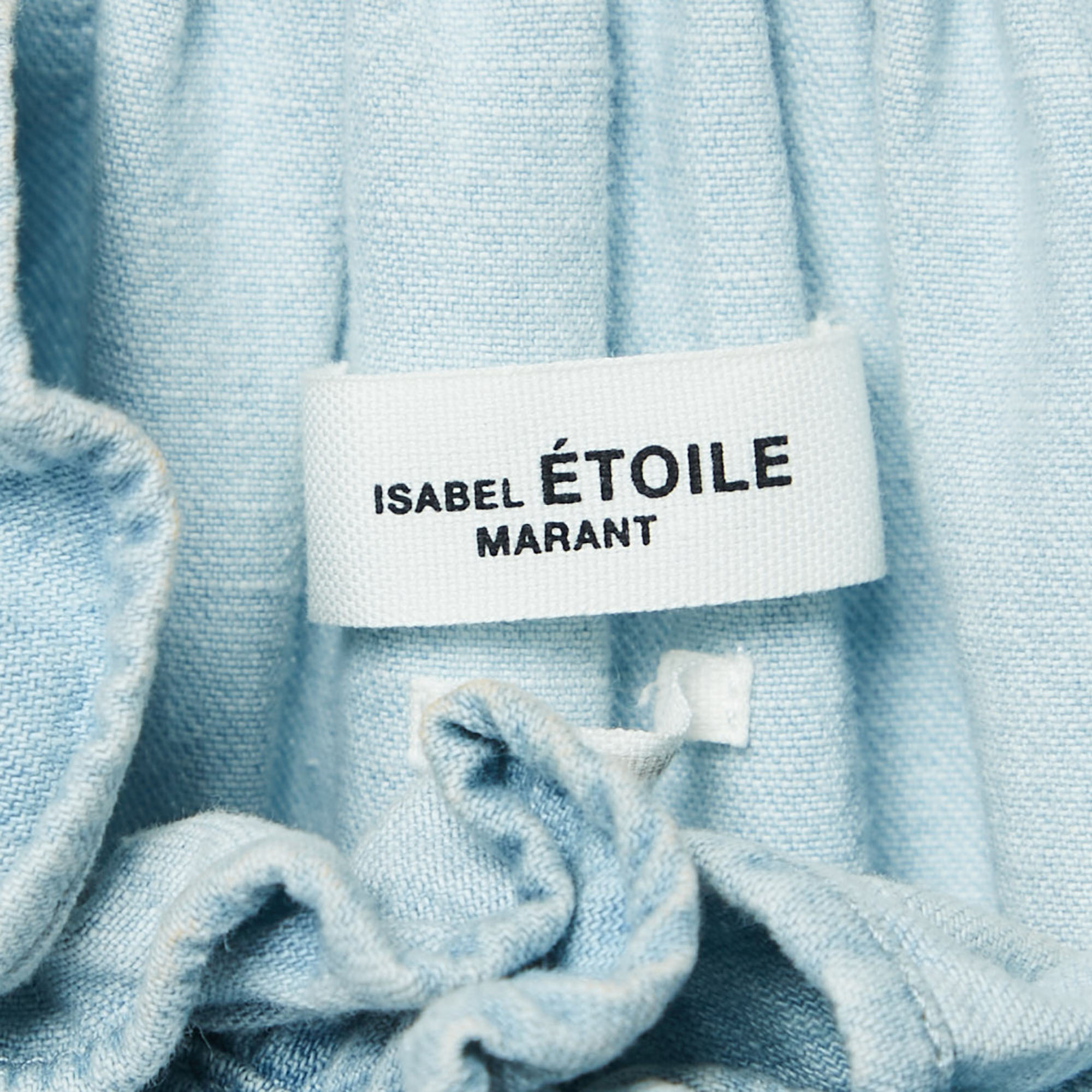 Isabel Marant Etoile Light Blue Denim Button Front Ruffled Blouse M 