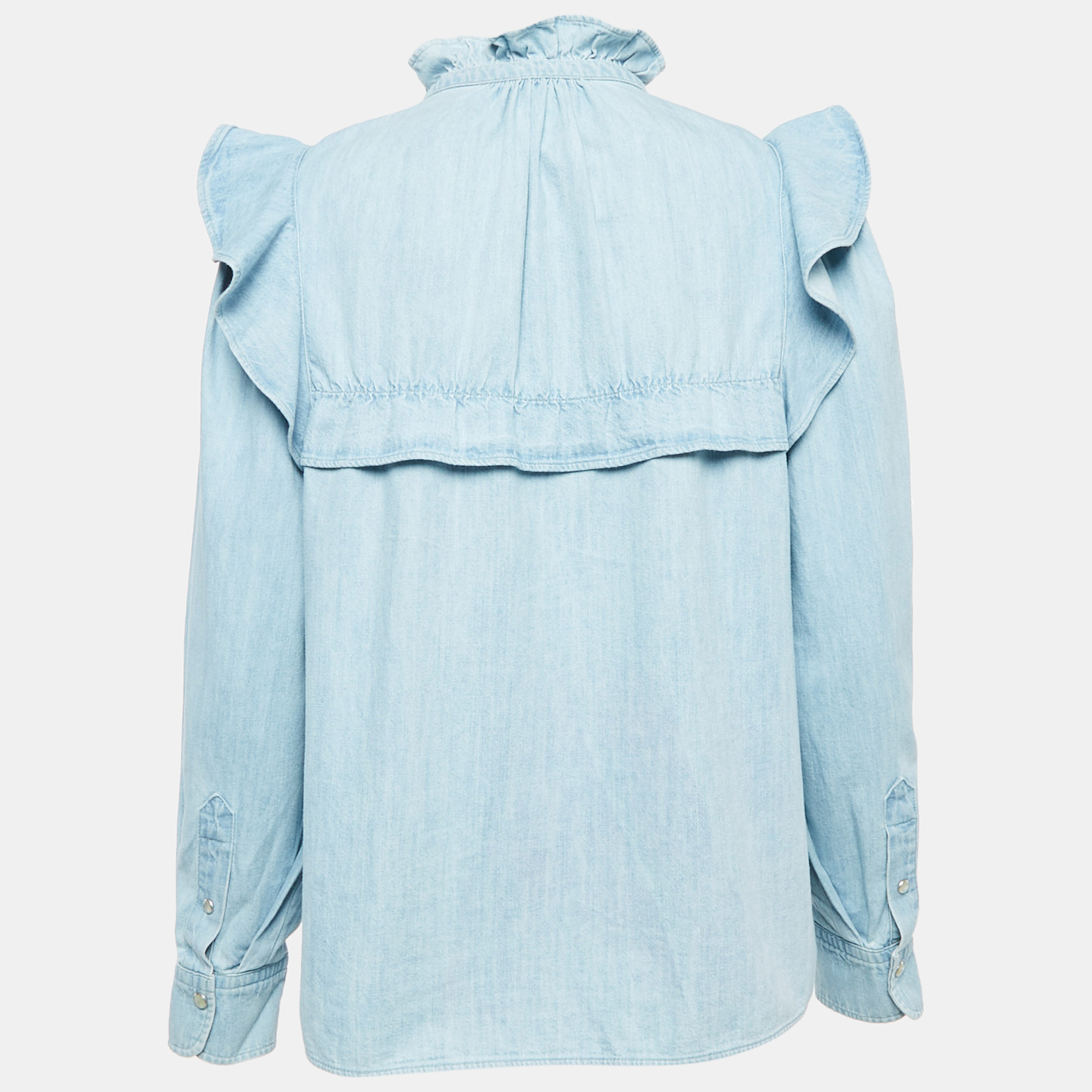 Isabel Marant Etoile Light Blue Denim Button Front Ruffled Blouse M 