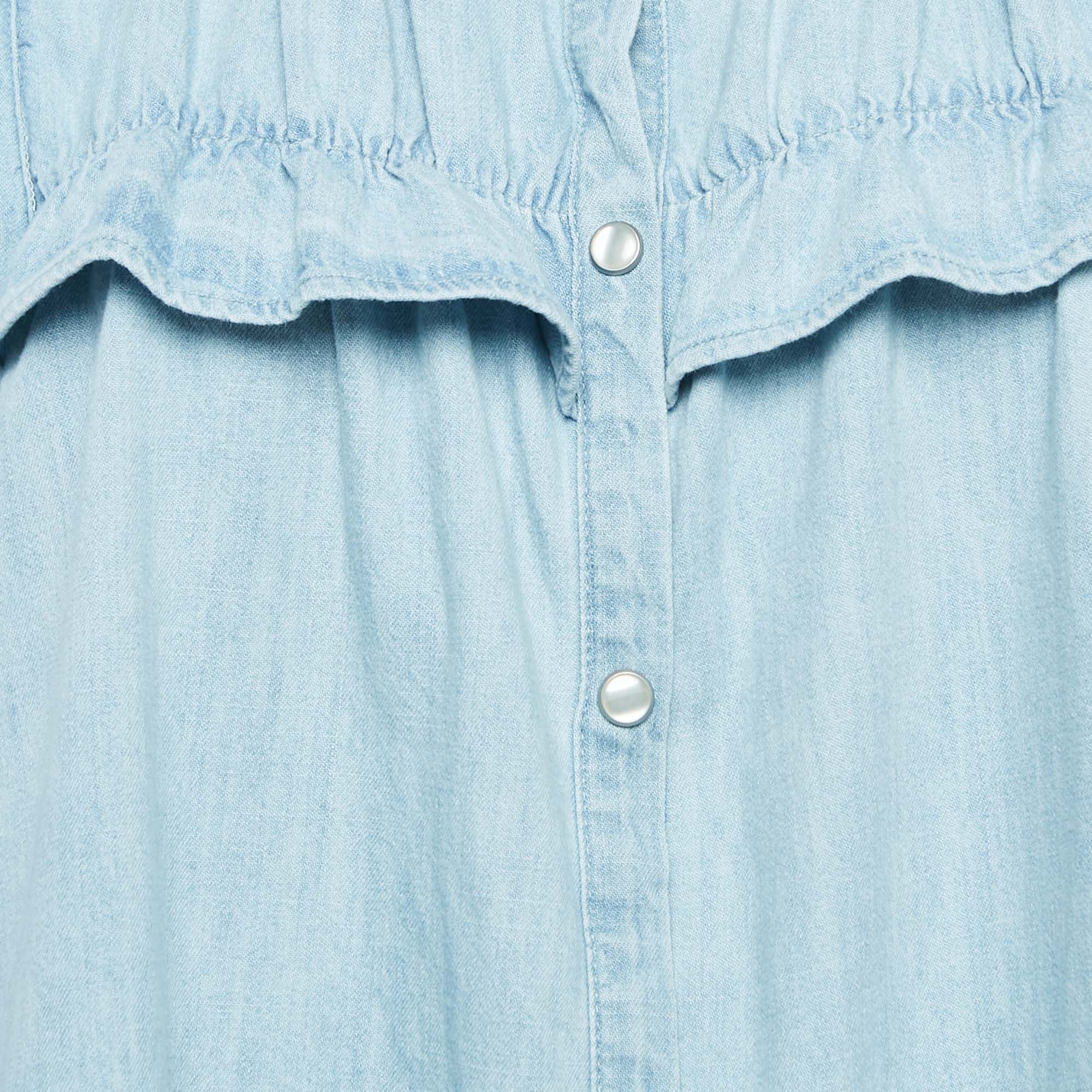 Isabel Marant Etoile Light Blue Denim Button Front Ruffled Blouse M 