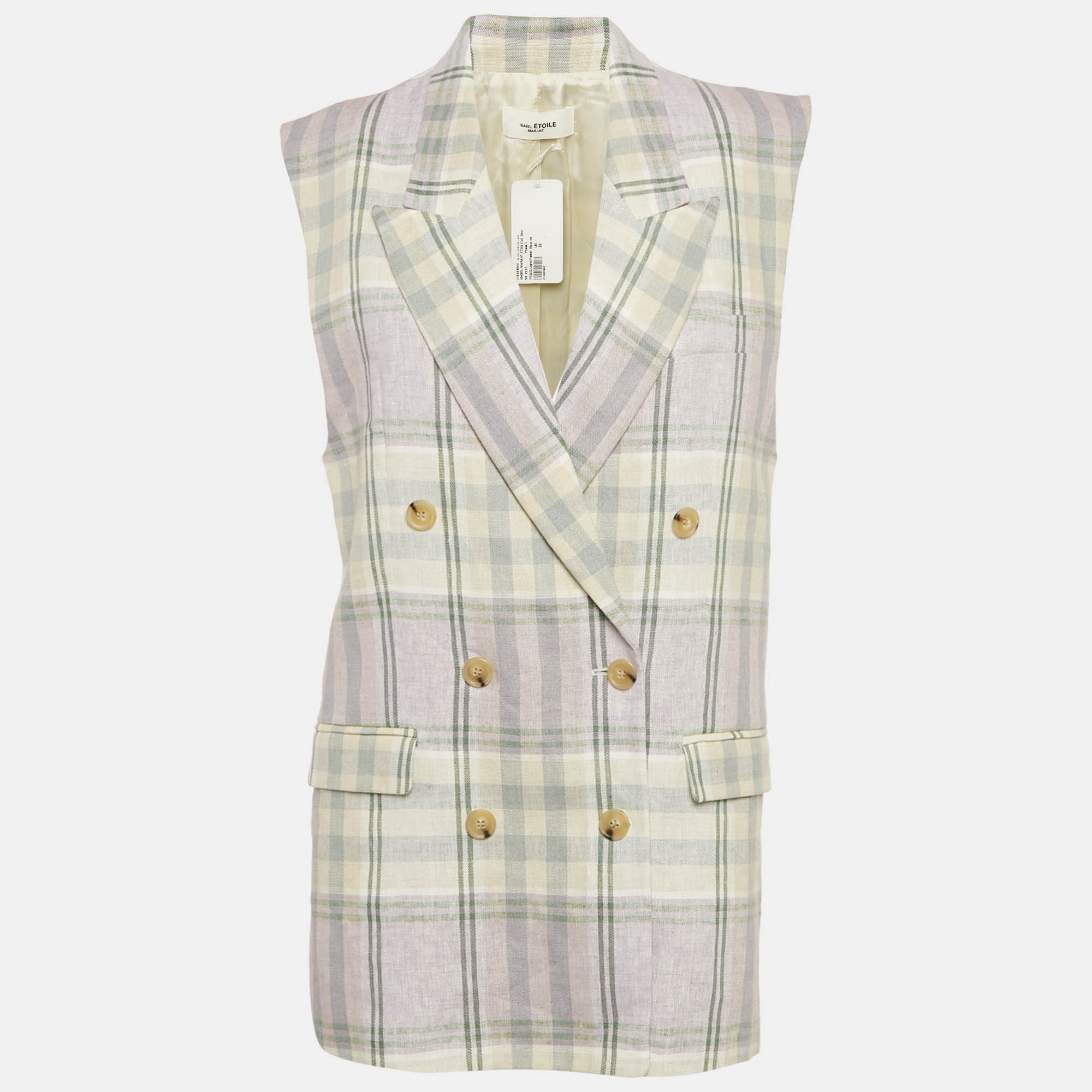 

Isabel Marant Etoile Lavender/Cream Checked Line Sleeveless Jacket S, Purple