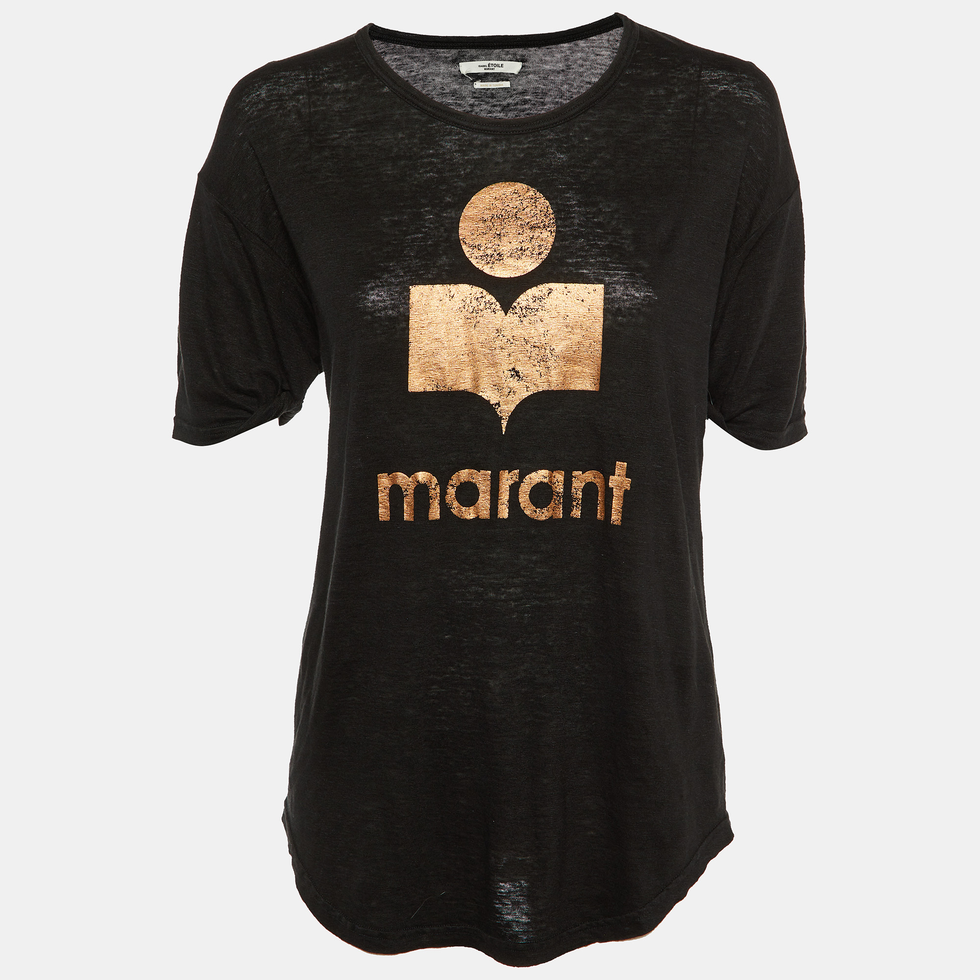 

Isabel Marant Etoile Black Logo Print Linen Koldi T-Shirt M