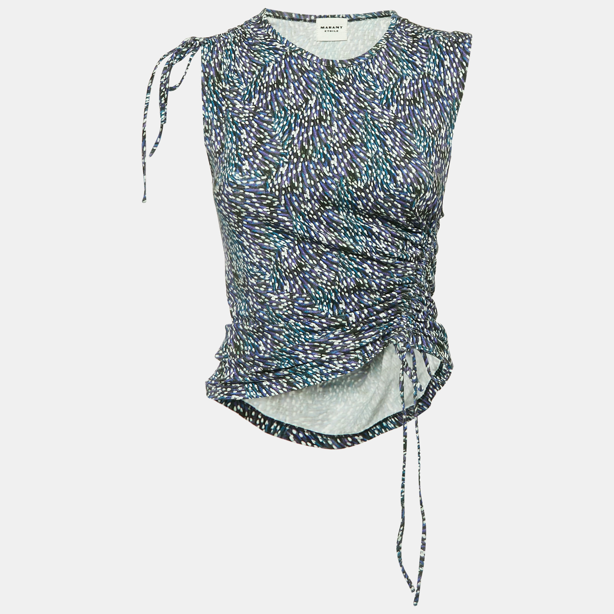 

Isabel Marant Etoile Blue Jeldia Print Jersey Tie-Up Ruche Top XS