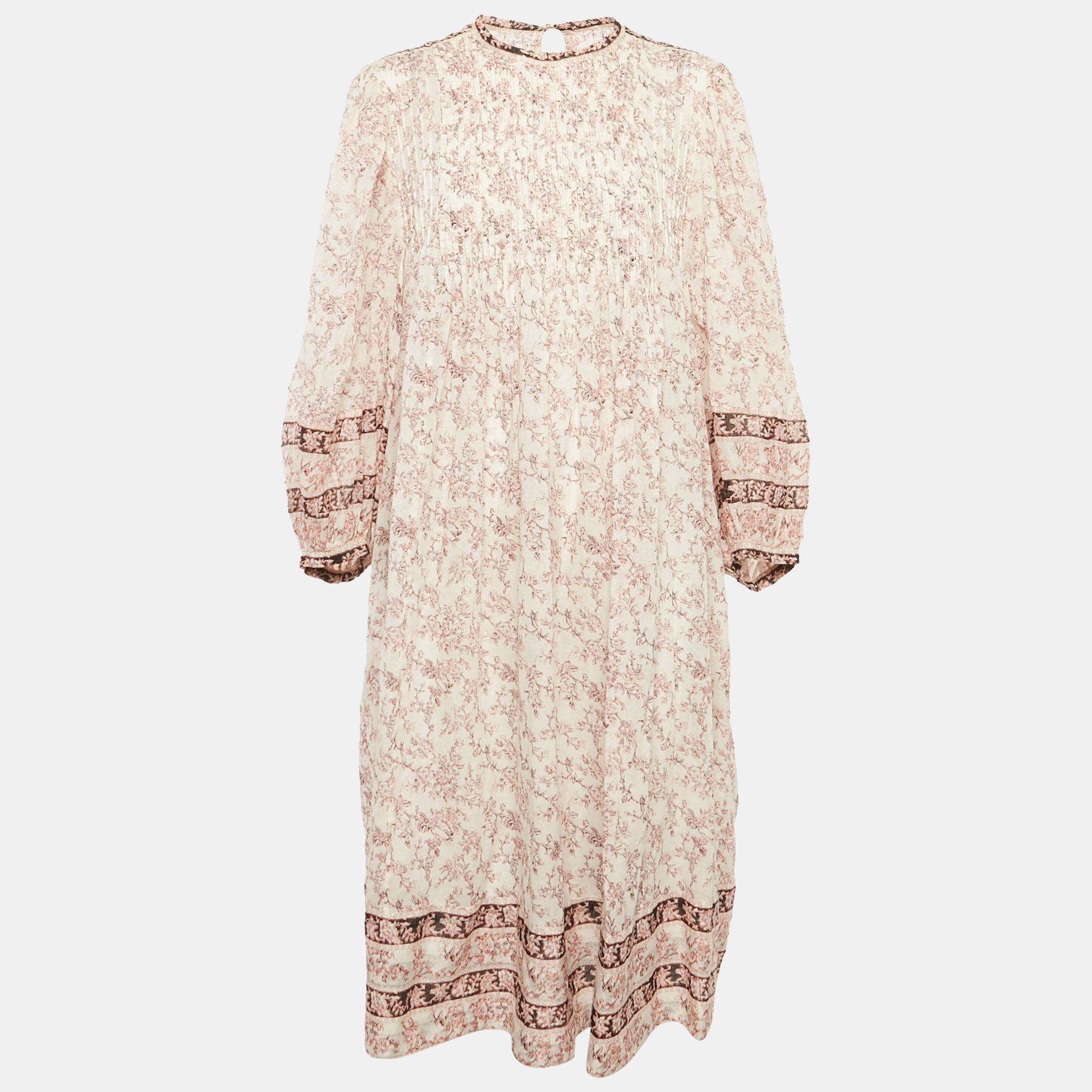 Pre-owned Isabel Marant Étoile Pink Printed Cotton Pleated Midi Dress L