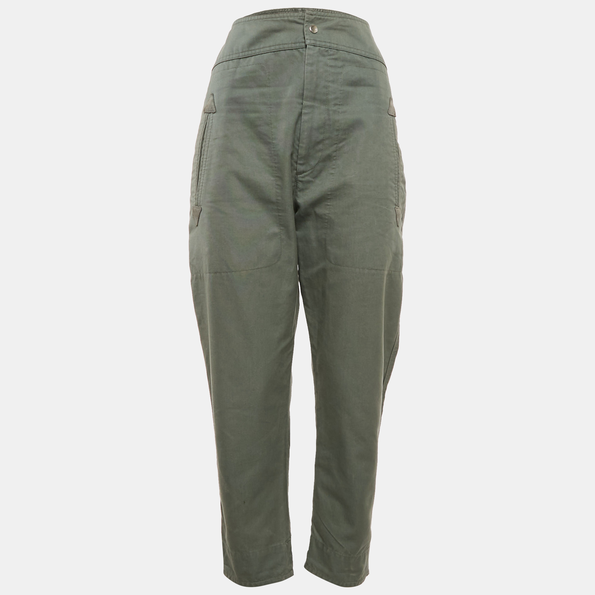 

Isabel Marant Etoile Green Cotton Tapered Raluniae Trousers S