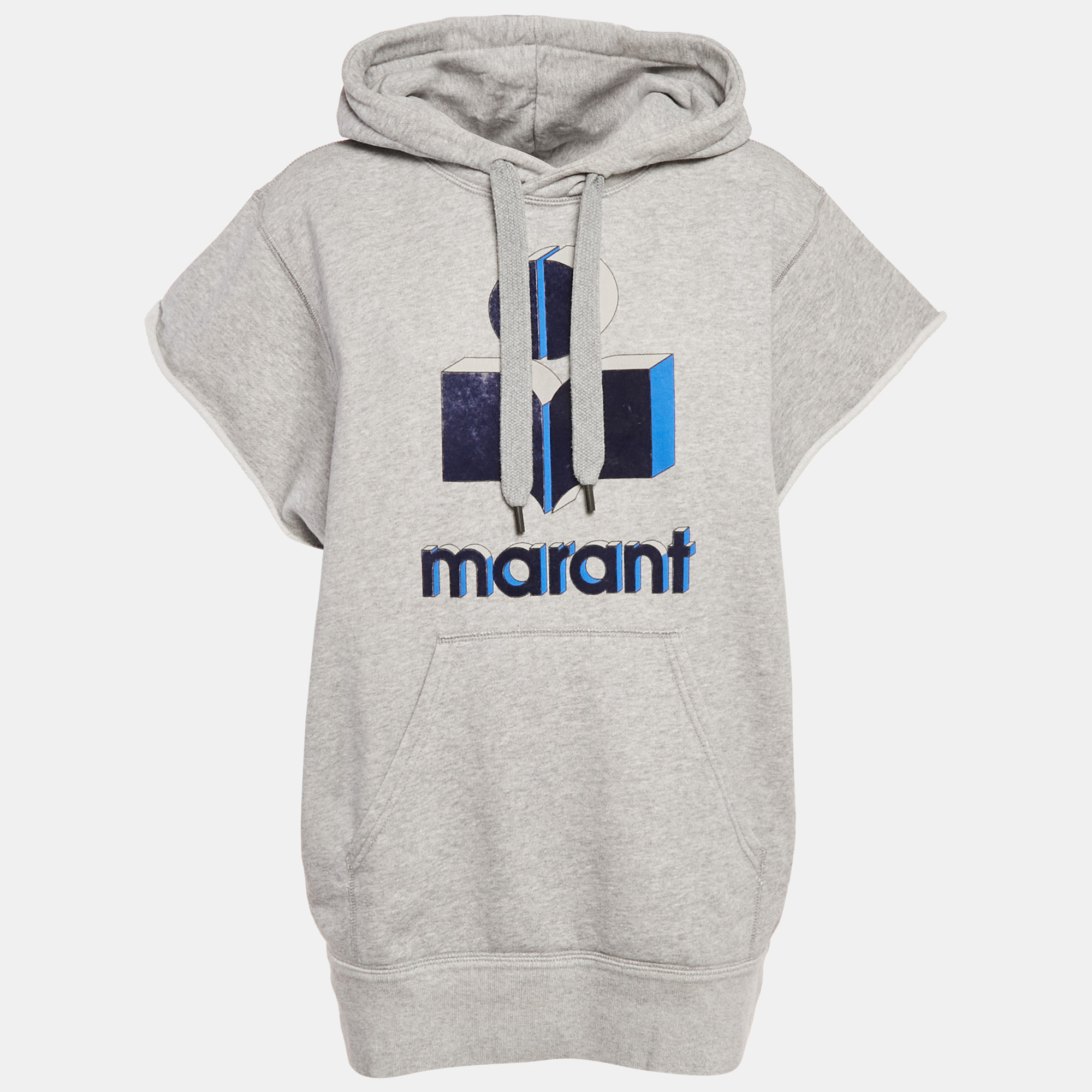 Pre-owned Isabel Marant Étoile Grey Logo Flocked Cotton Hooded Sweatshirt M In Gray