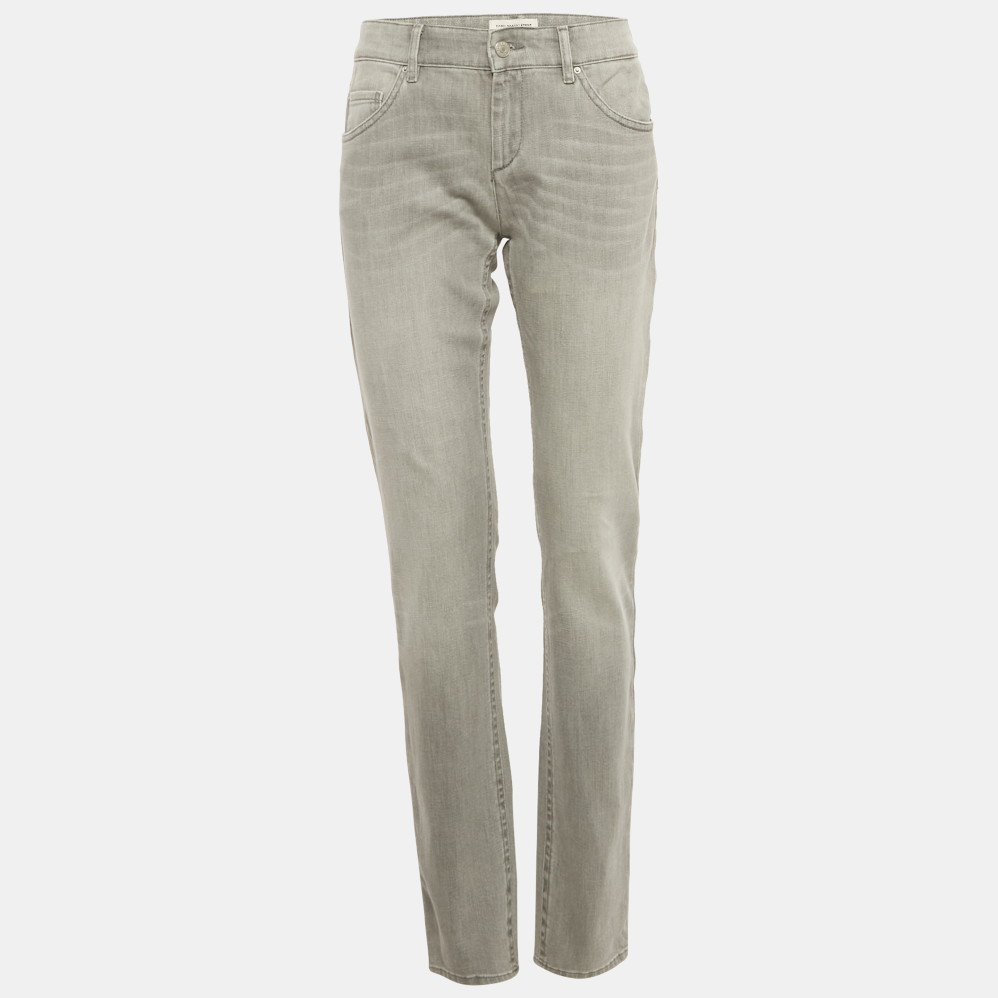

Isabel Marant Etoile Grey Washed Denim Embroidered Trim Jeans XL Waist 32"