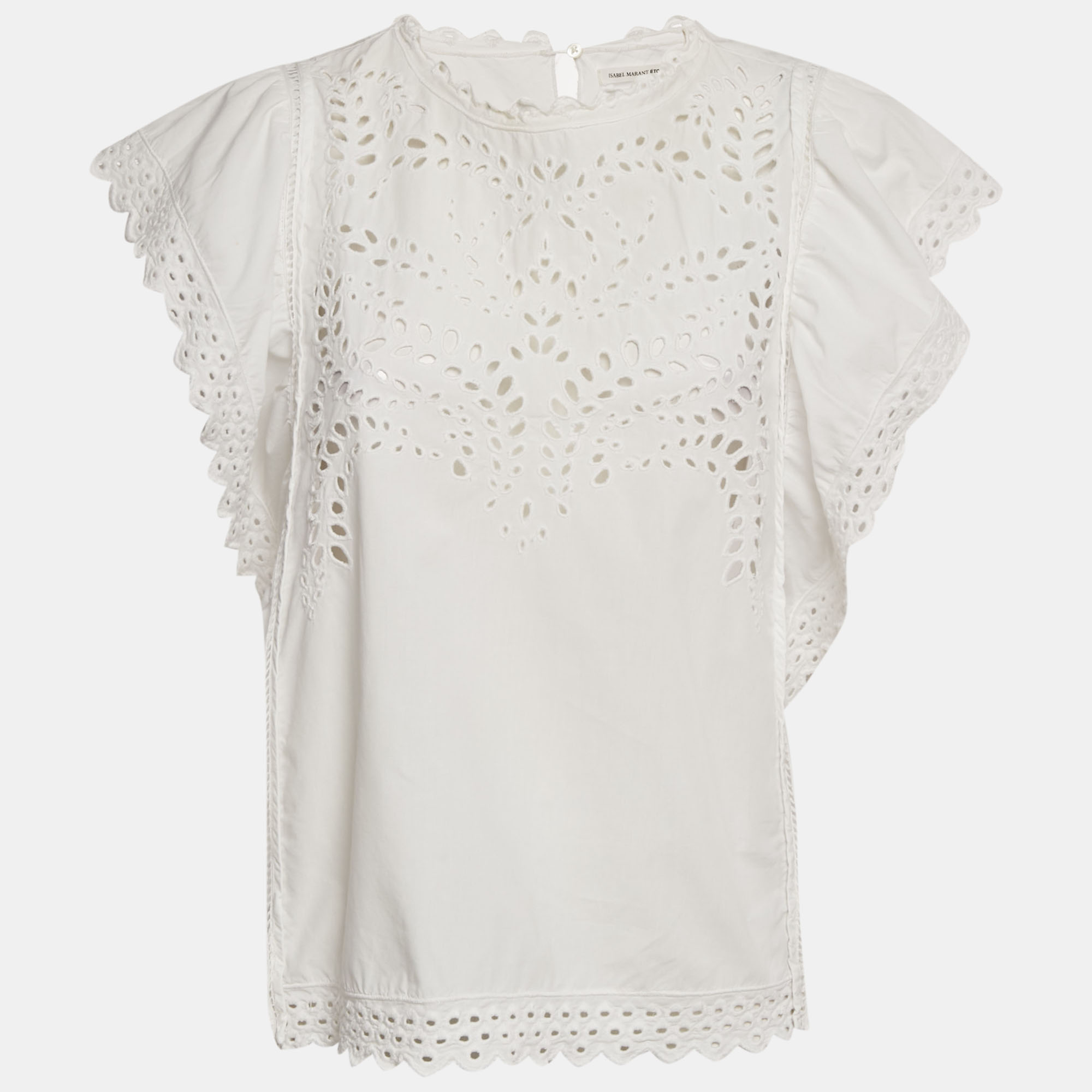 Pre-owned Isabel Marant Étoile White Broderie Anglaise Cotton Ruffled Blouse M