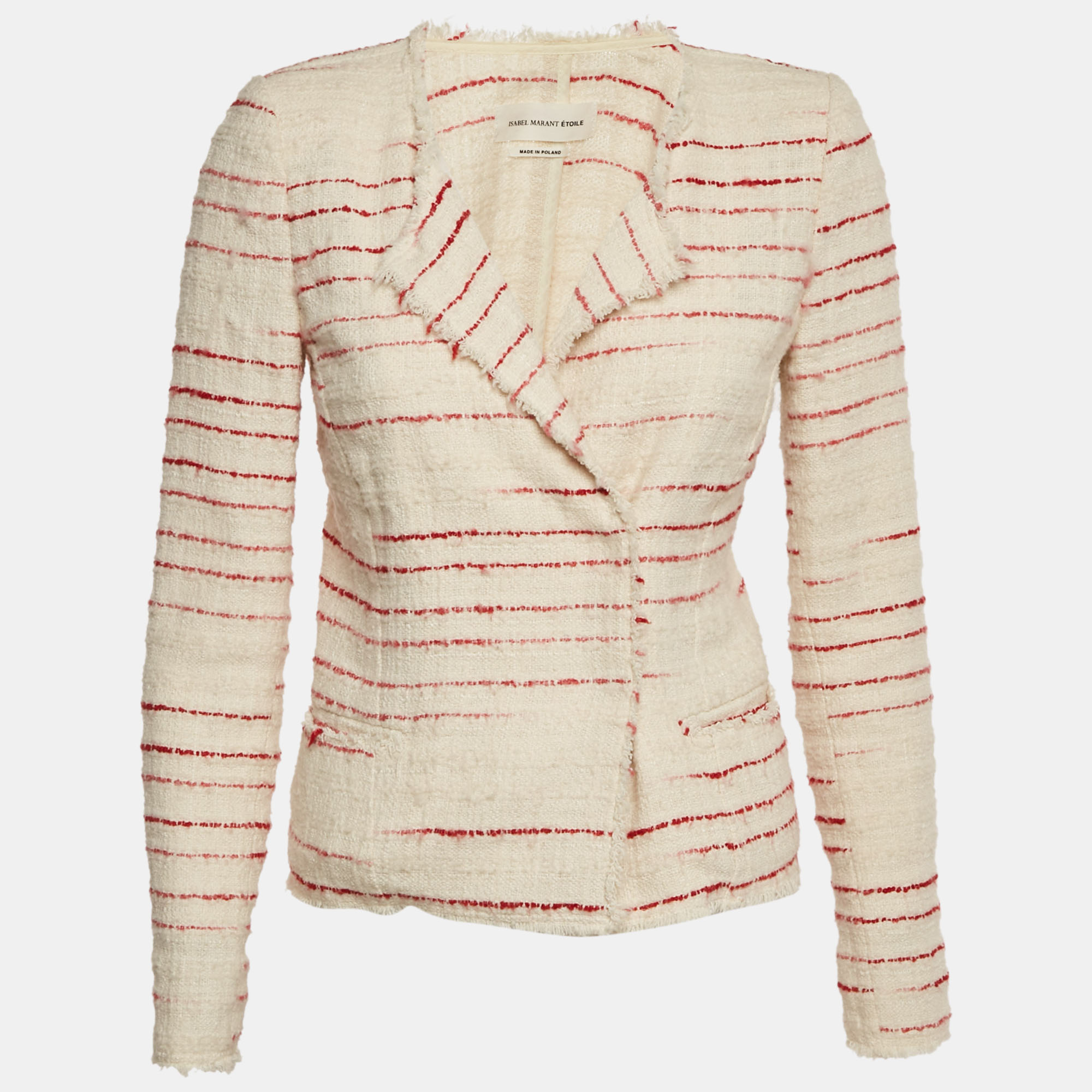 Pre-owned Isabel Marant Étoile Cream /red Striped Tweed Glenn Jacket M In White