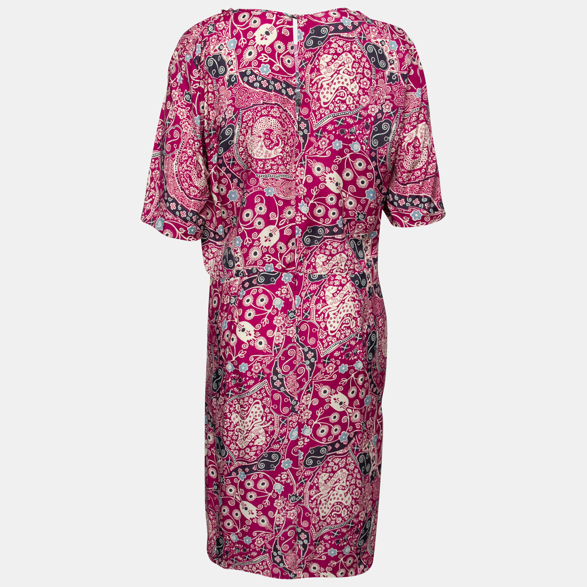 

Isabel Marant Etoile Magenta Paisley Print Crepe Ruched Midi Dress, Pink