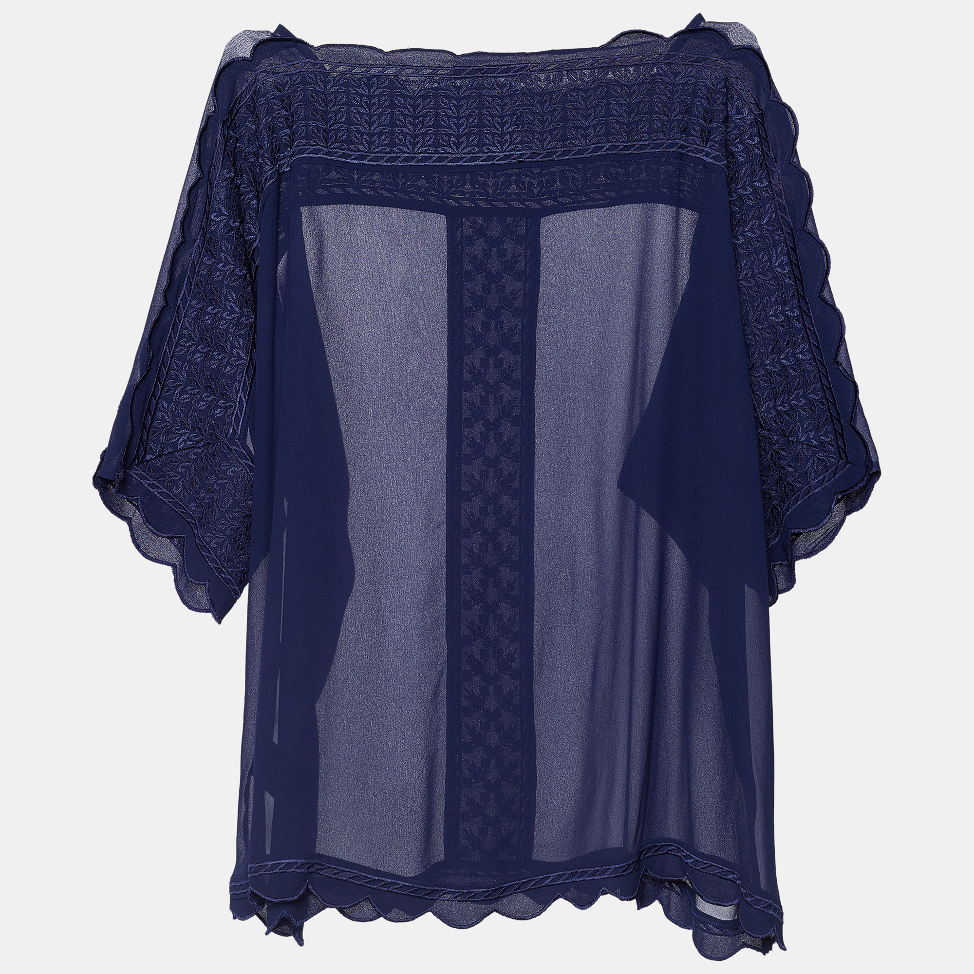 

Isabel Marant Etoile Navy Blue Crepe Embroidered Axel Sheer Blouse