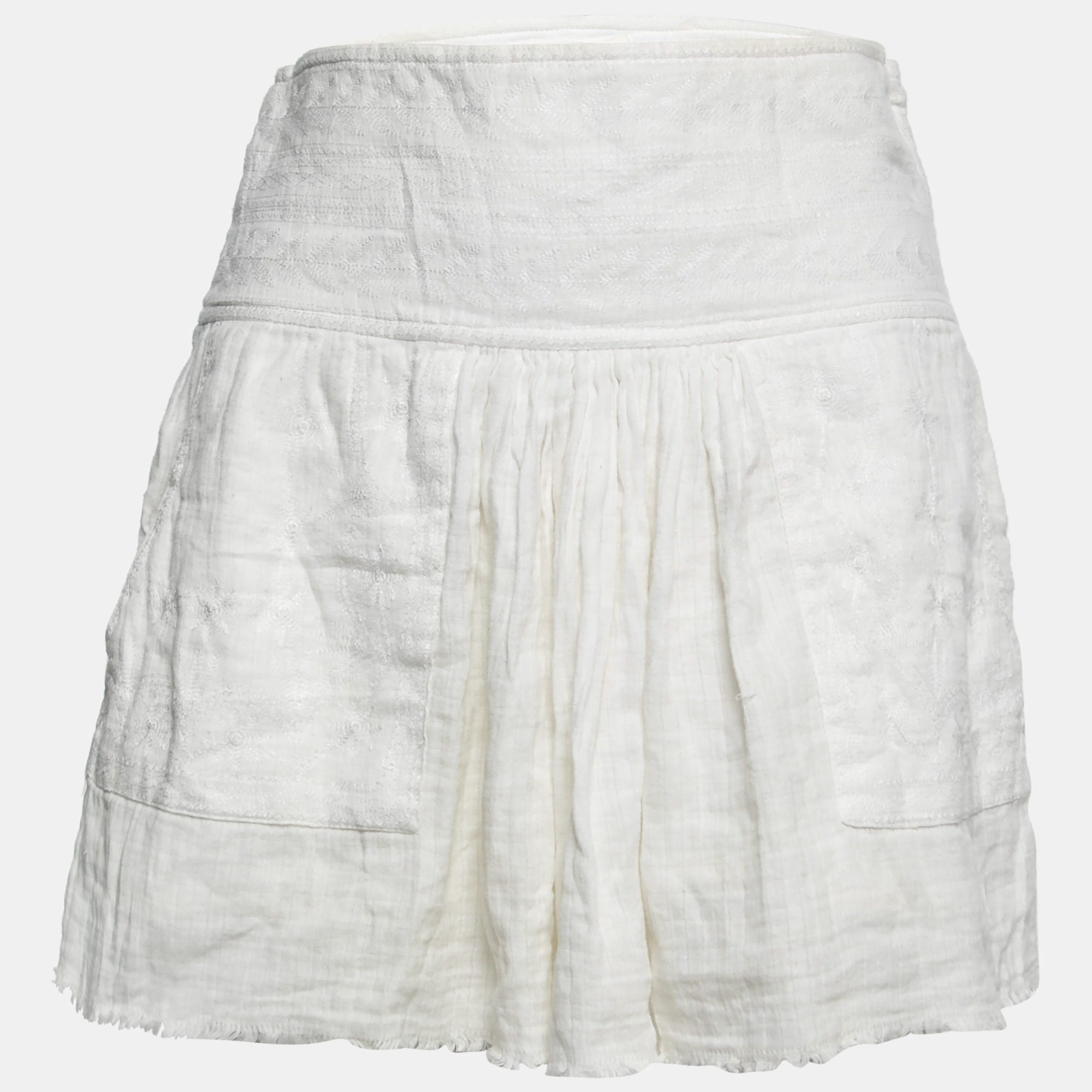 Pre-owned Isabel Marant Étoile White Embroidered Cotton Mini Skirt S