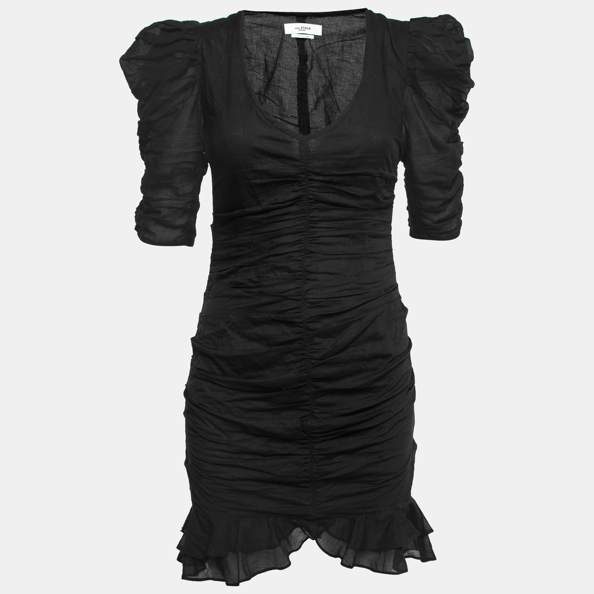 Pre Owned Isabel Marant Etoile Black Cotton Ruched Mini Dress S