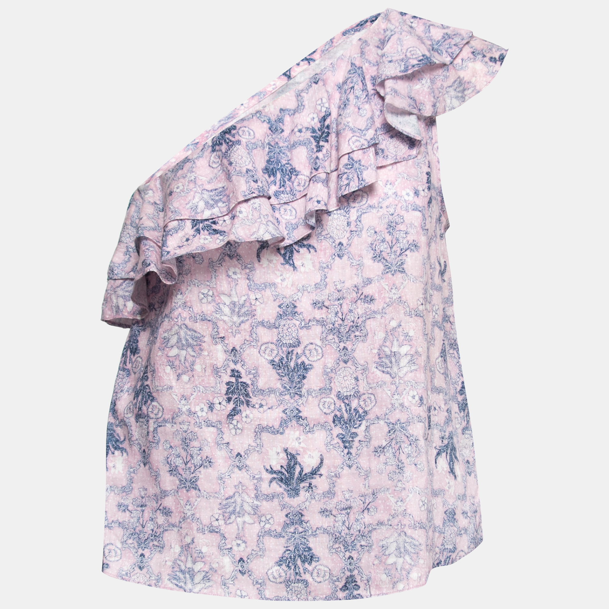 

Isabel Marant Etoile Pink Printed Linen One-Shoulder Ruffled Top