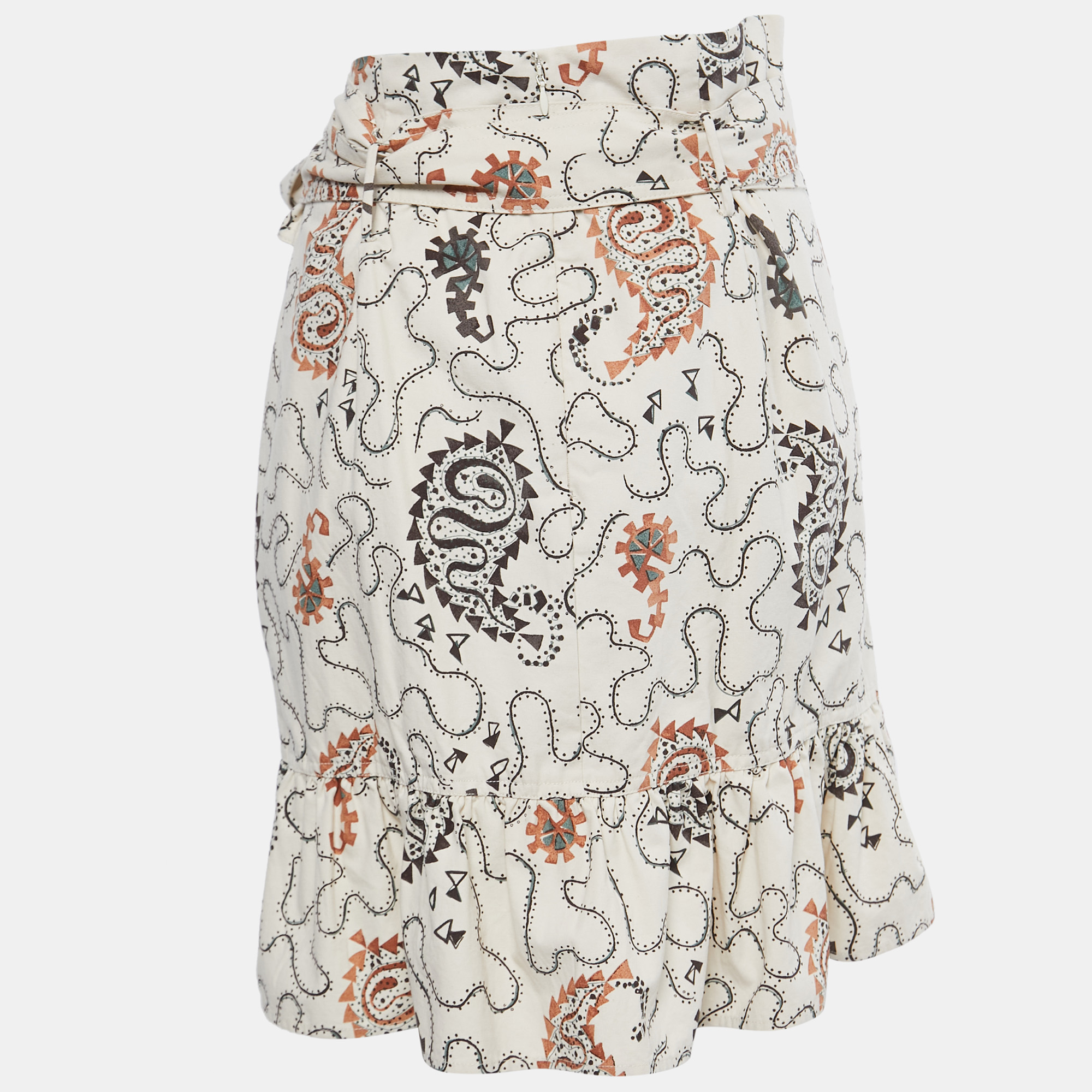 

Isabel Marant Etoile Cream Printed Cotton Ruffled Wrap Mini Skirt