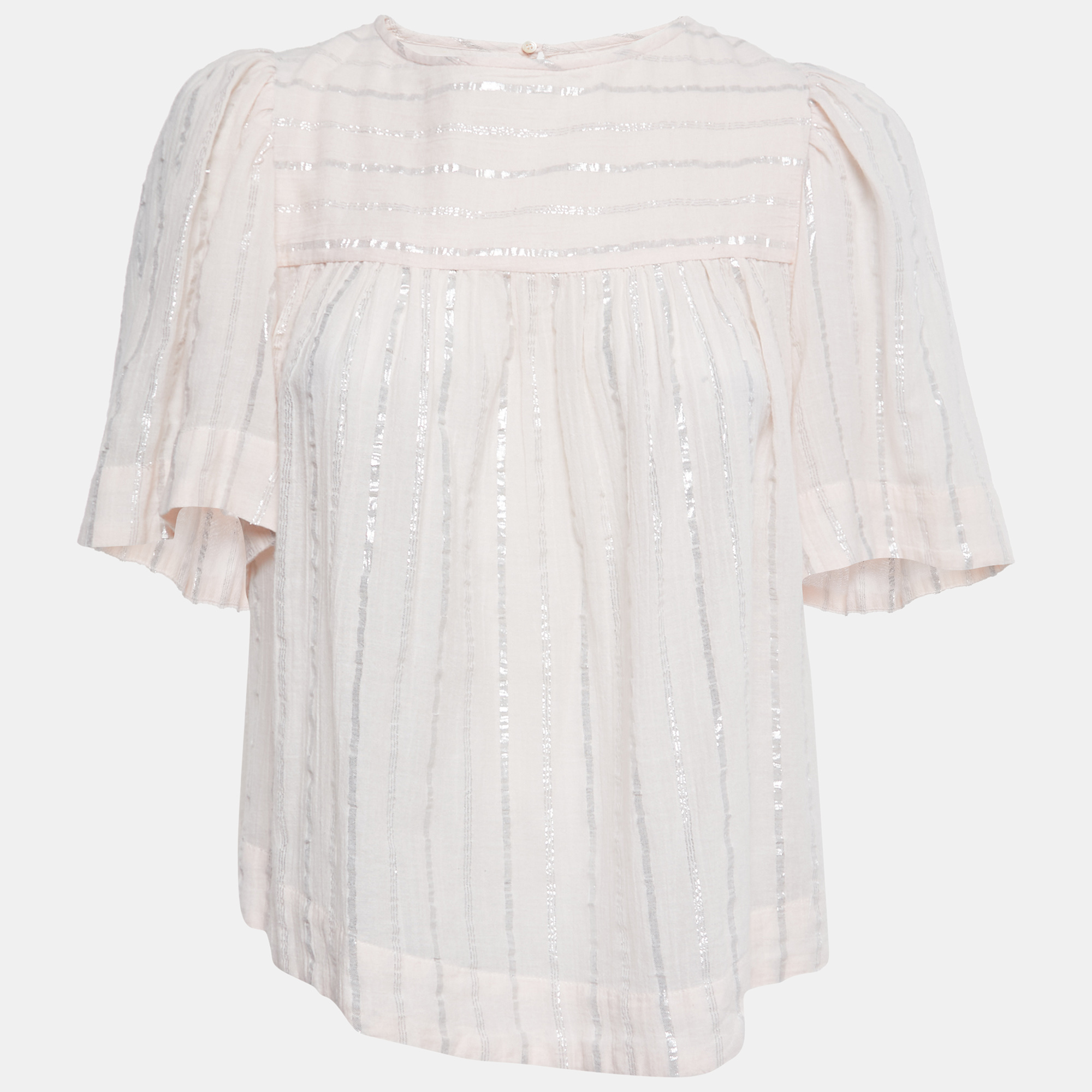 Pre-owned Isabel Marant Étoile Light Pink Lurex Striped Cotton Blouse M