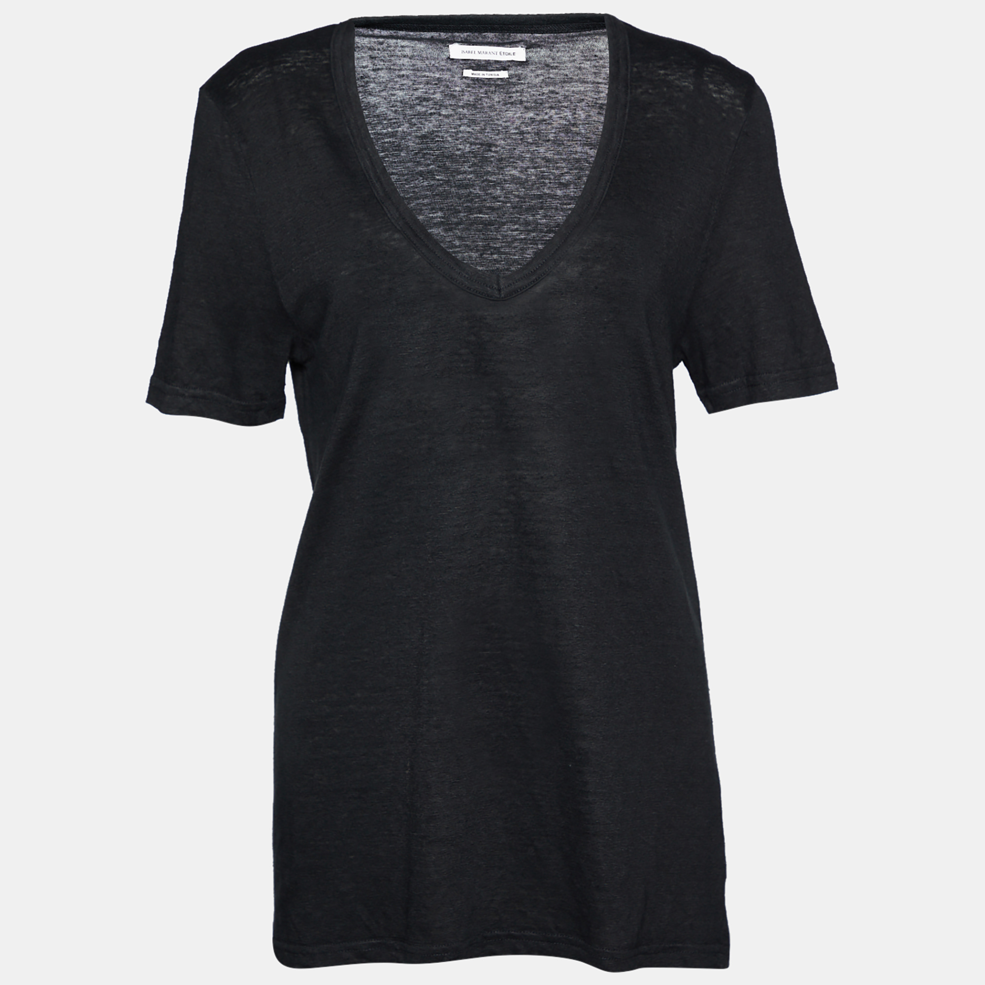 

Isabel Marant Etoile Black Linen Knit V-Neck T-Shirt L