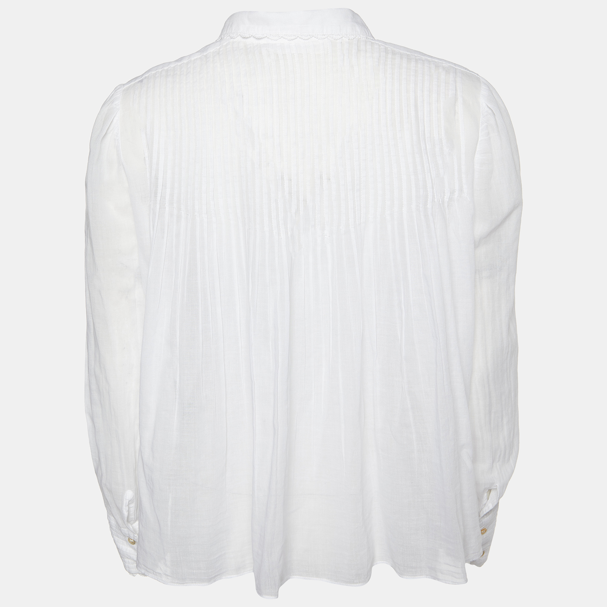 

Isabel Marant Etoile White Cotton Lace Detail Pintuck Shirt