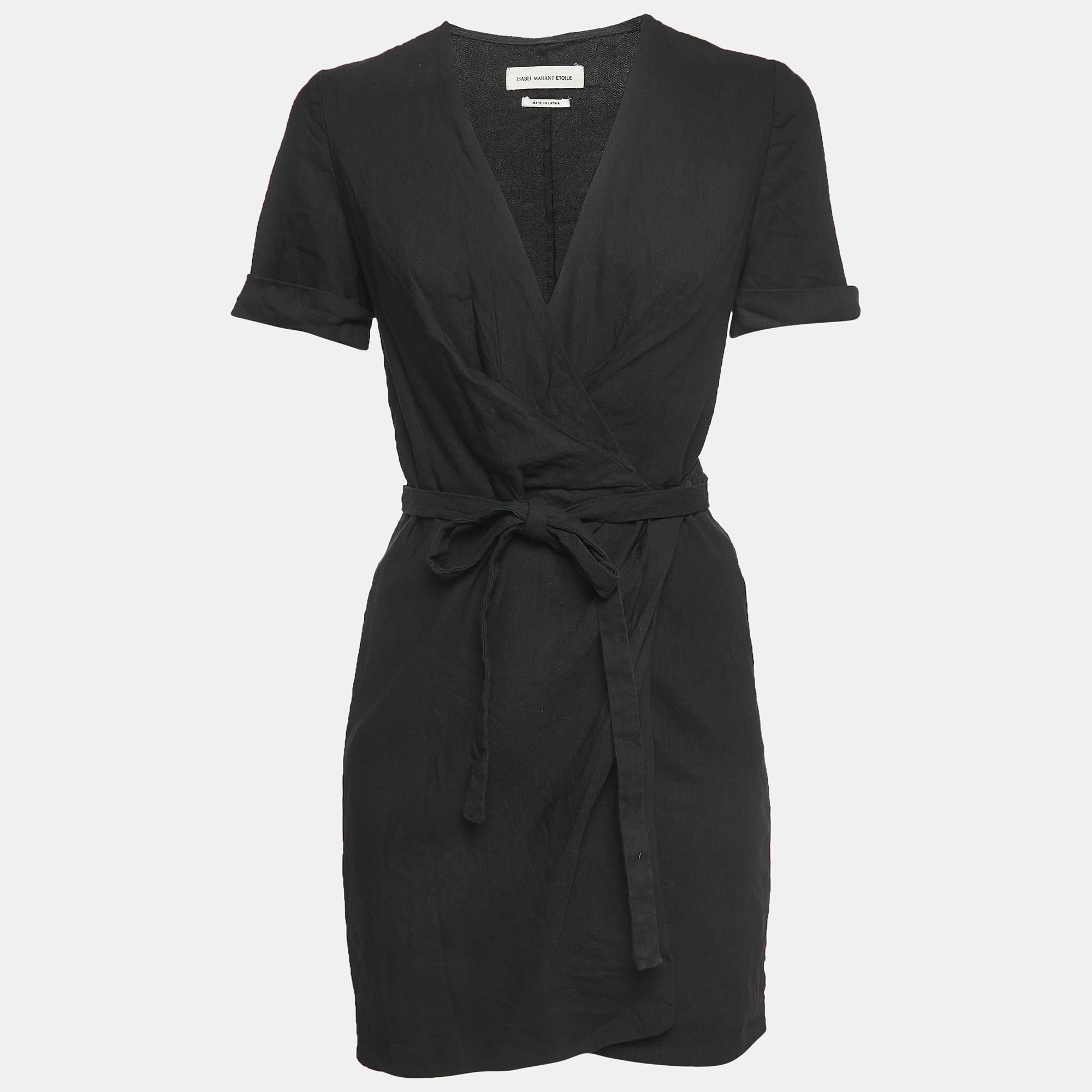 

Isabel Marant Etoile Black Linen Blend Wrap On Mini Dress