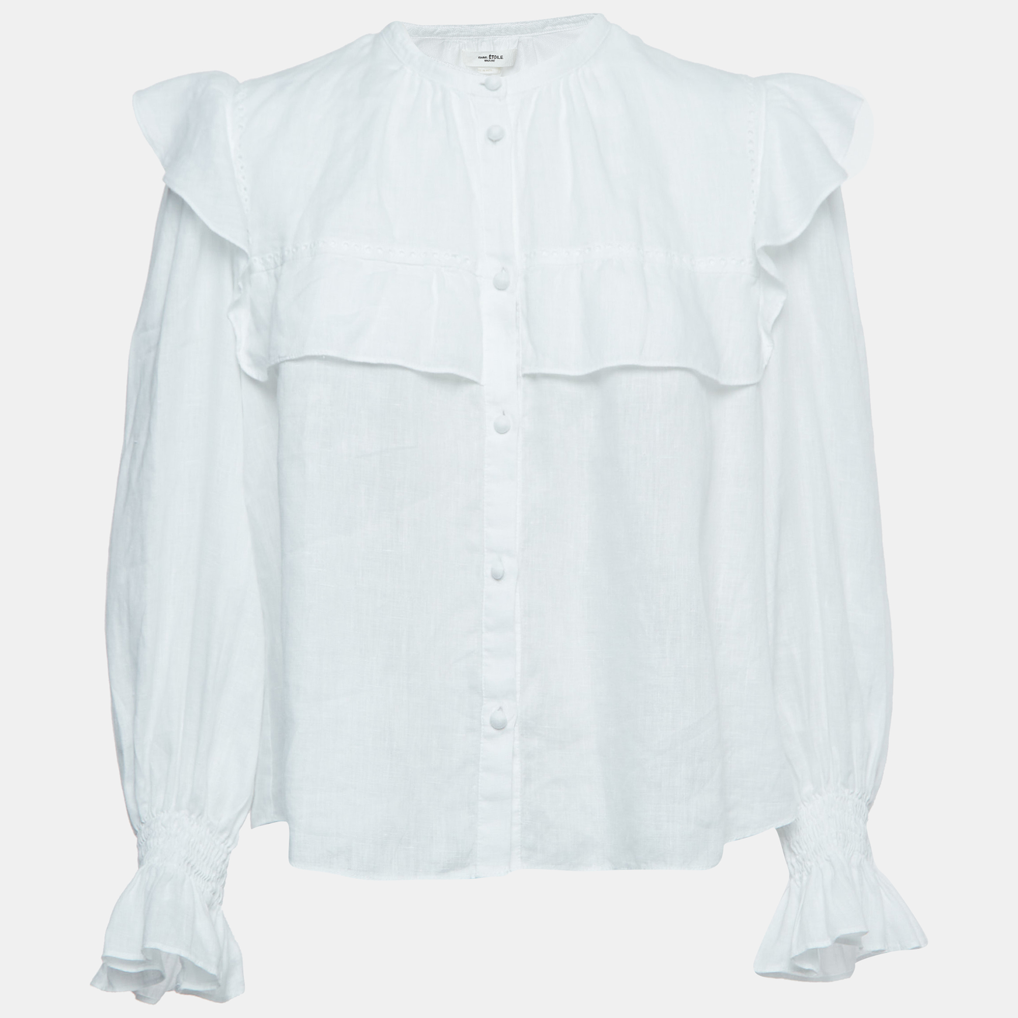 

Isabel Marant Etoile White Linen Ruffled Button Front Blouse
