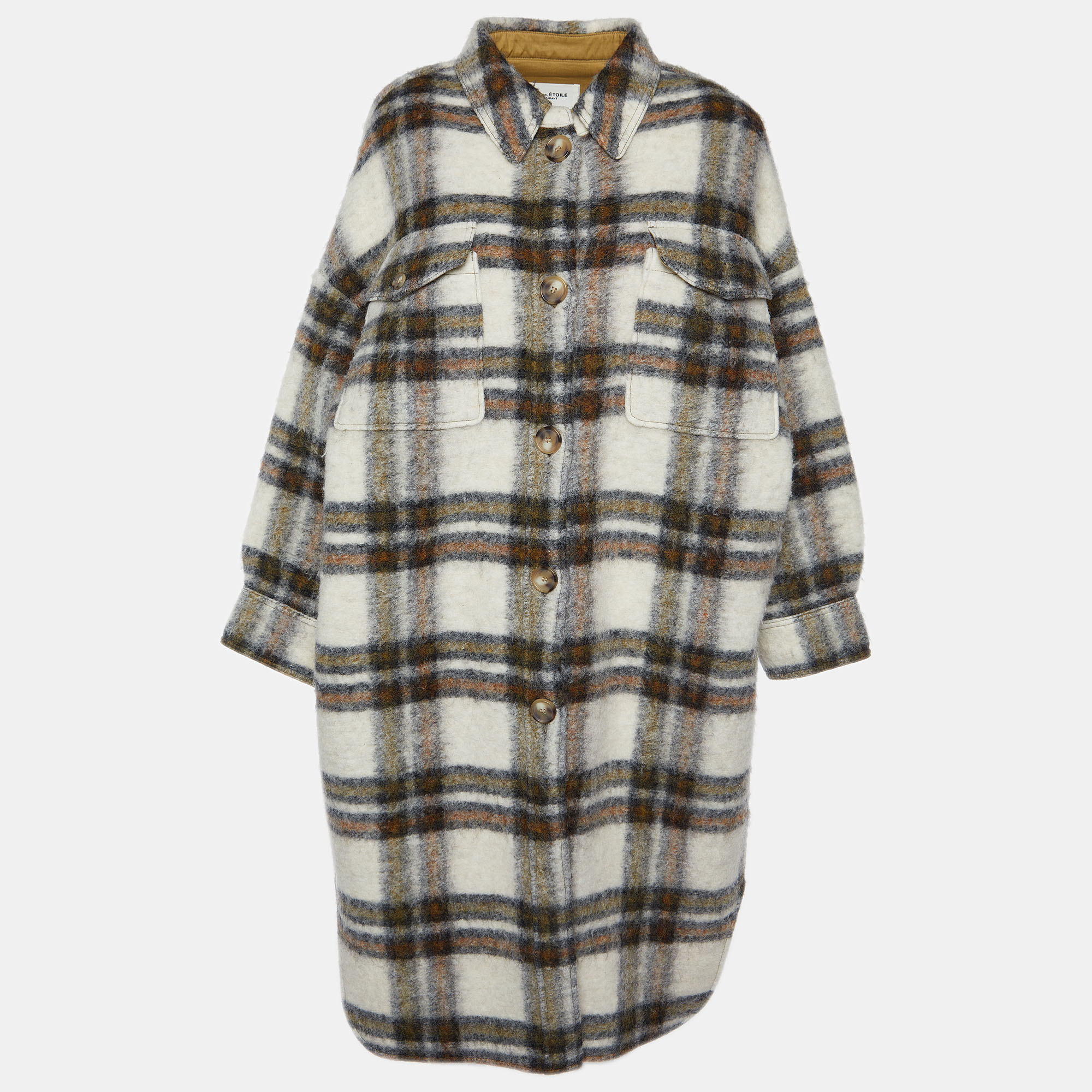 Pre-owned Isabel Marant Étoile Off-white Checked Wool Gaston Oversized Coat Xs