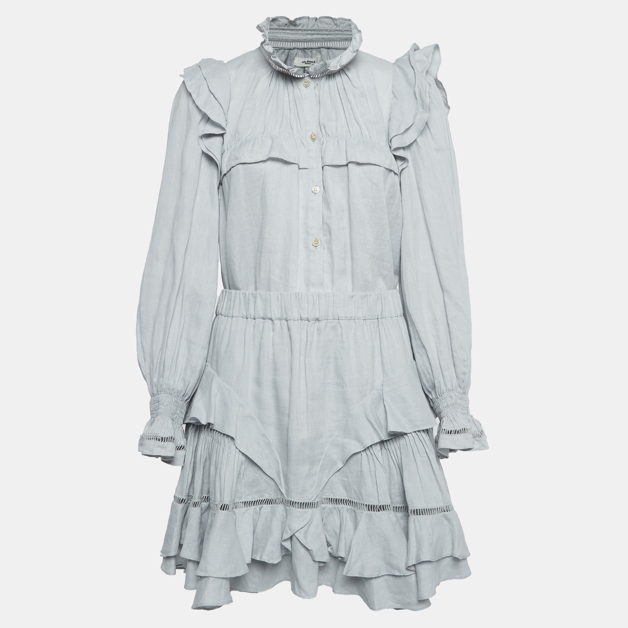 

Isabel Marant Etoile Light Grey Linen Ruffled Atedy Top and Skirt Set /L