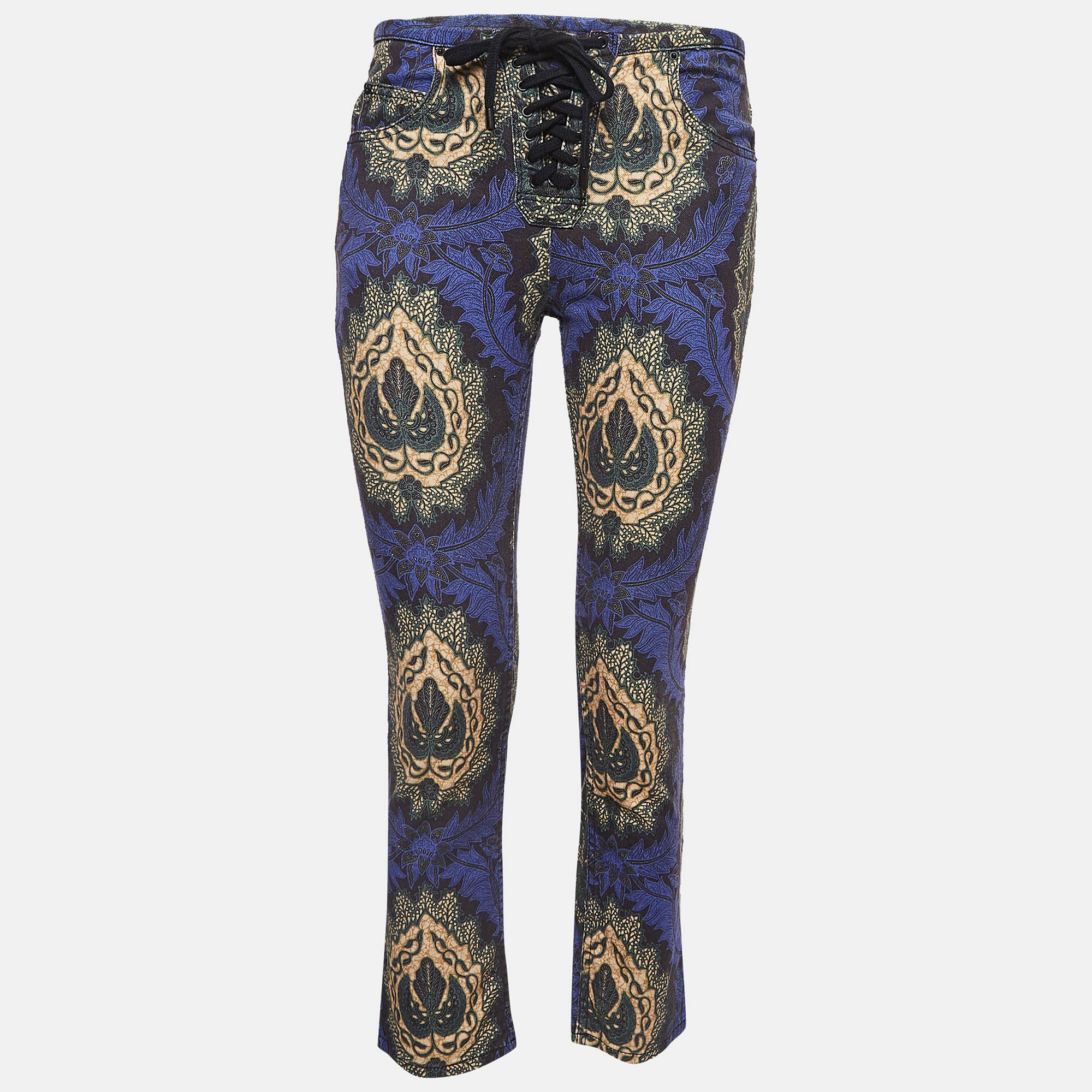 

Isabel Marant Etoile Purple Floral Print Cotton Twill Lace-Up Trousers