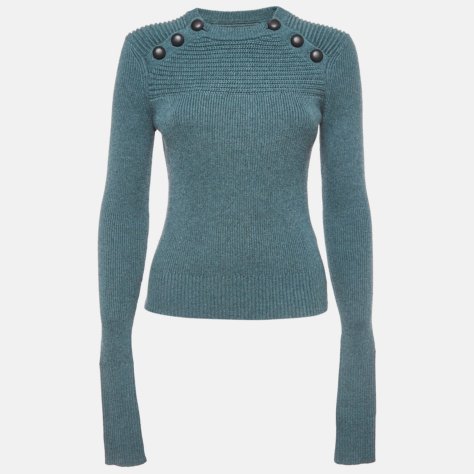 

Isabel Marant Etoile Green Wool Blend Knit Button Detailed Sweater