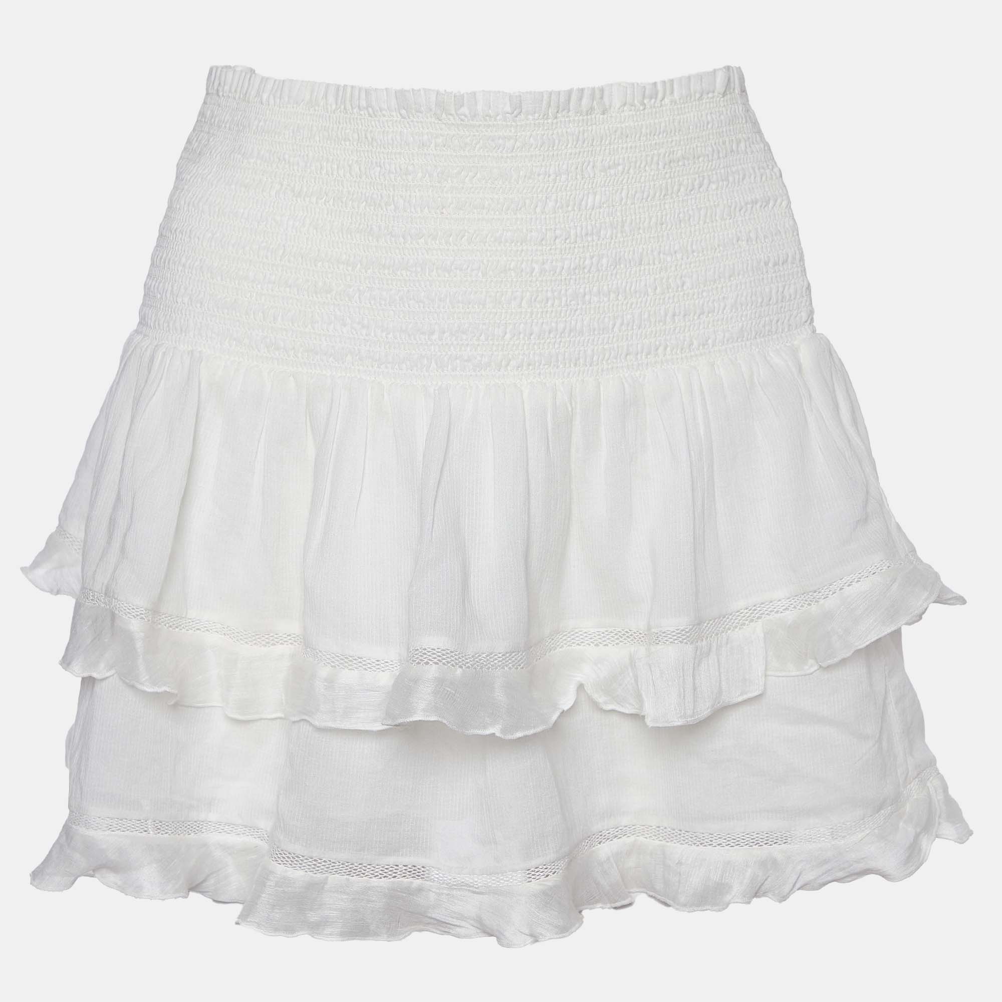 

Isabel Marant Etoile White Cotton Blend Tiered Mini Skirt S