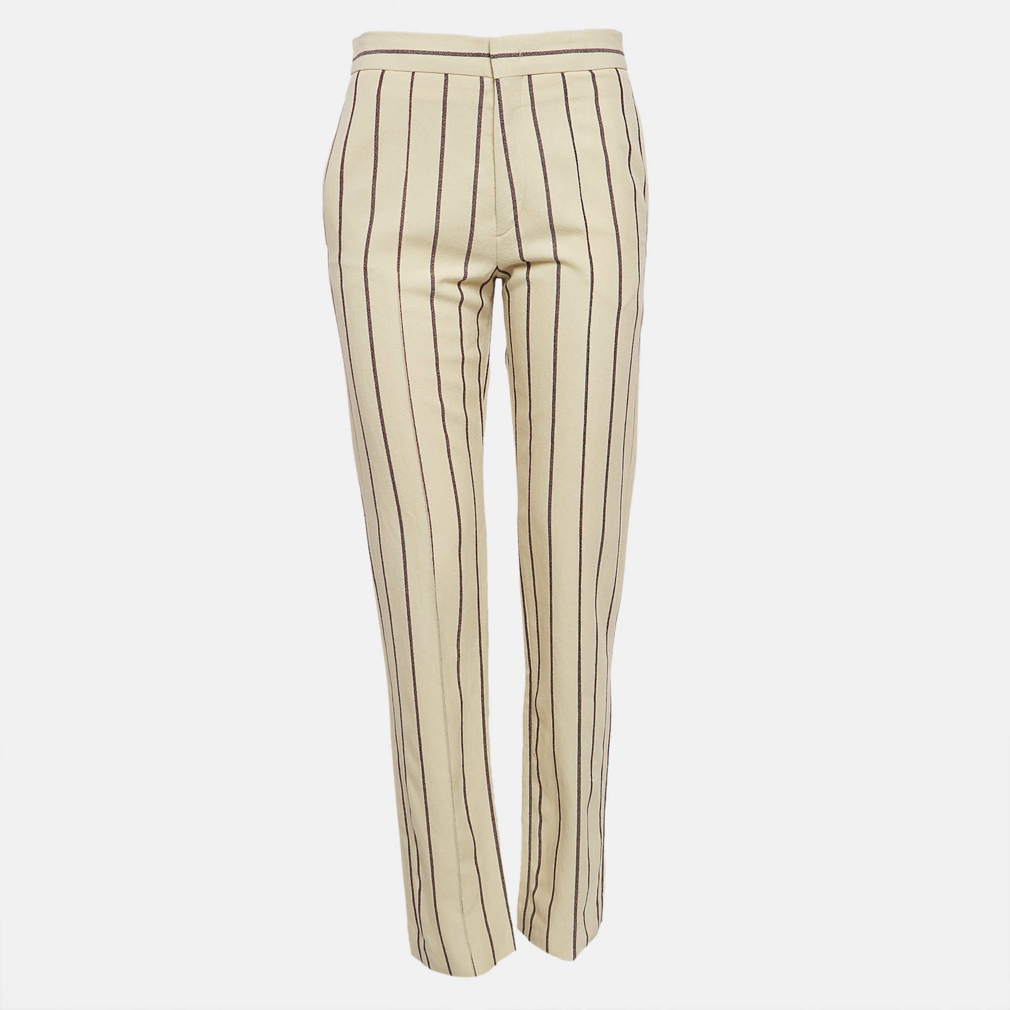 

Isabel Marant Off White Striped Crepe Slim-Fit Trousers S