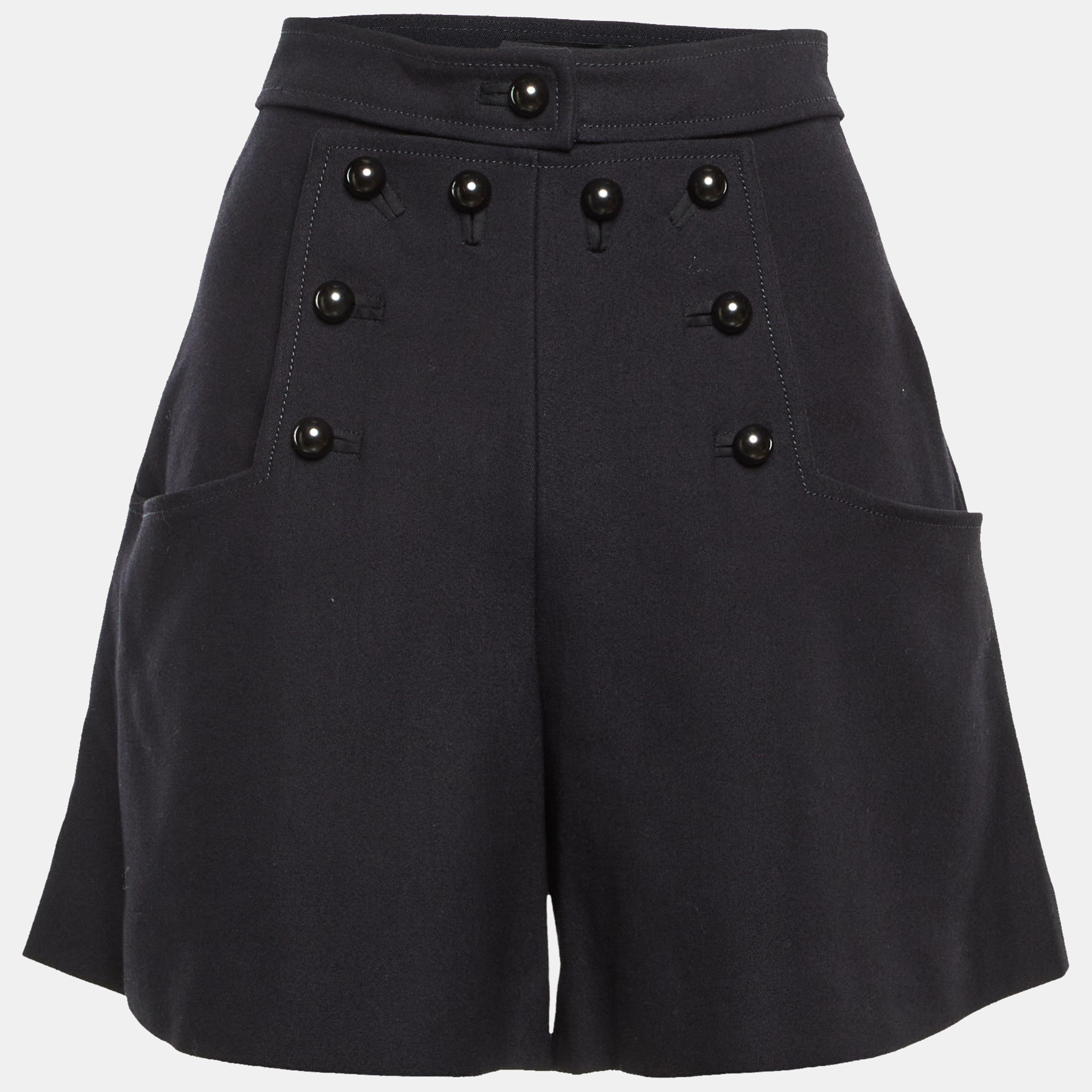 

Isabel Marant Navy Blue Virgin Wool Buttoned Shorts M