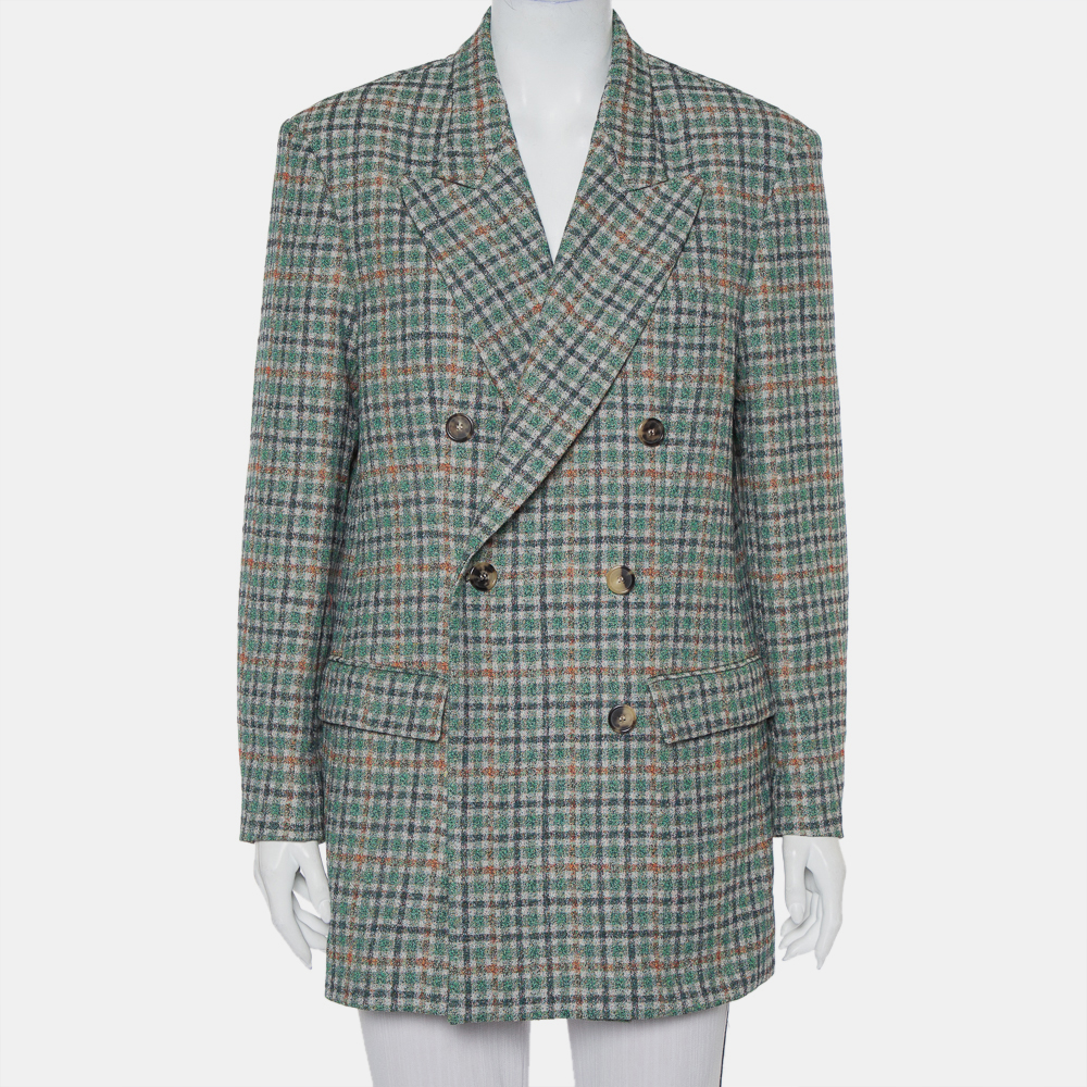 Pre-owned Isabel Marant Green Prince Of Wales Checkered Cotton Double Breasted Telis Blazer M