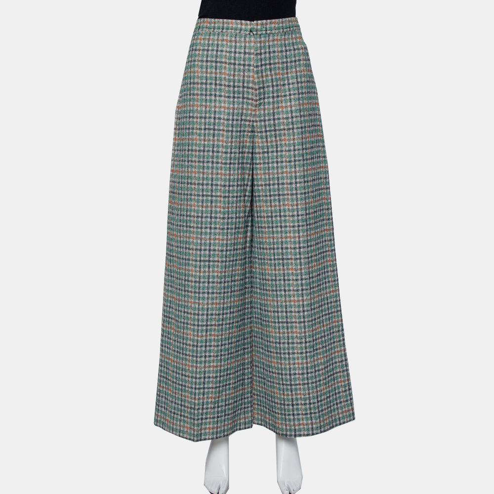 

Isabel Marant Green Prince Of Wales Checkered Cotton Wide Leg Telis Trousers M