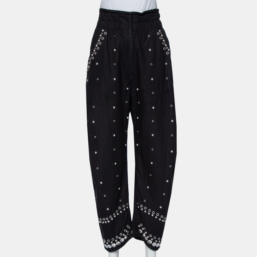 Pre-owned Isabel Marant Black Cotton Studded Paneled Eloma Trousers L