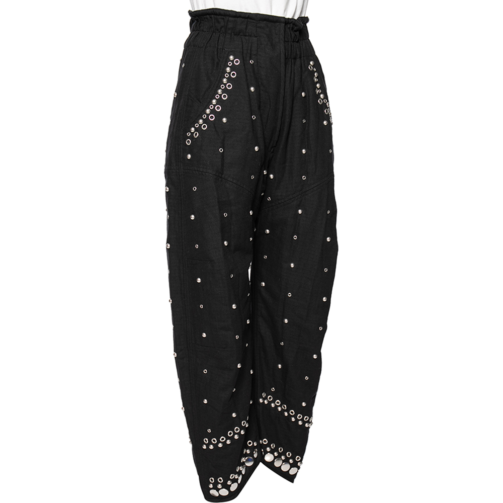 

Isabel Marant Black Cotton Canvas Eyelet Studded Eloma Trousers