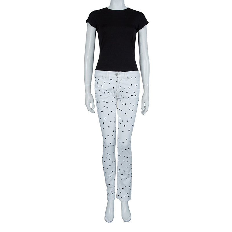 

Isabel Marant Etoile White Denim Dot Embroidered Rumba Pants