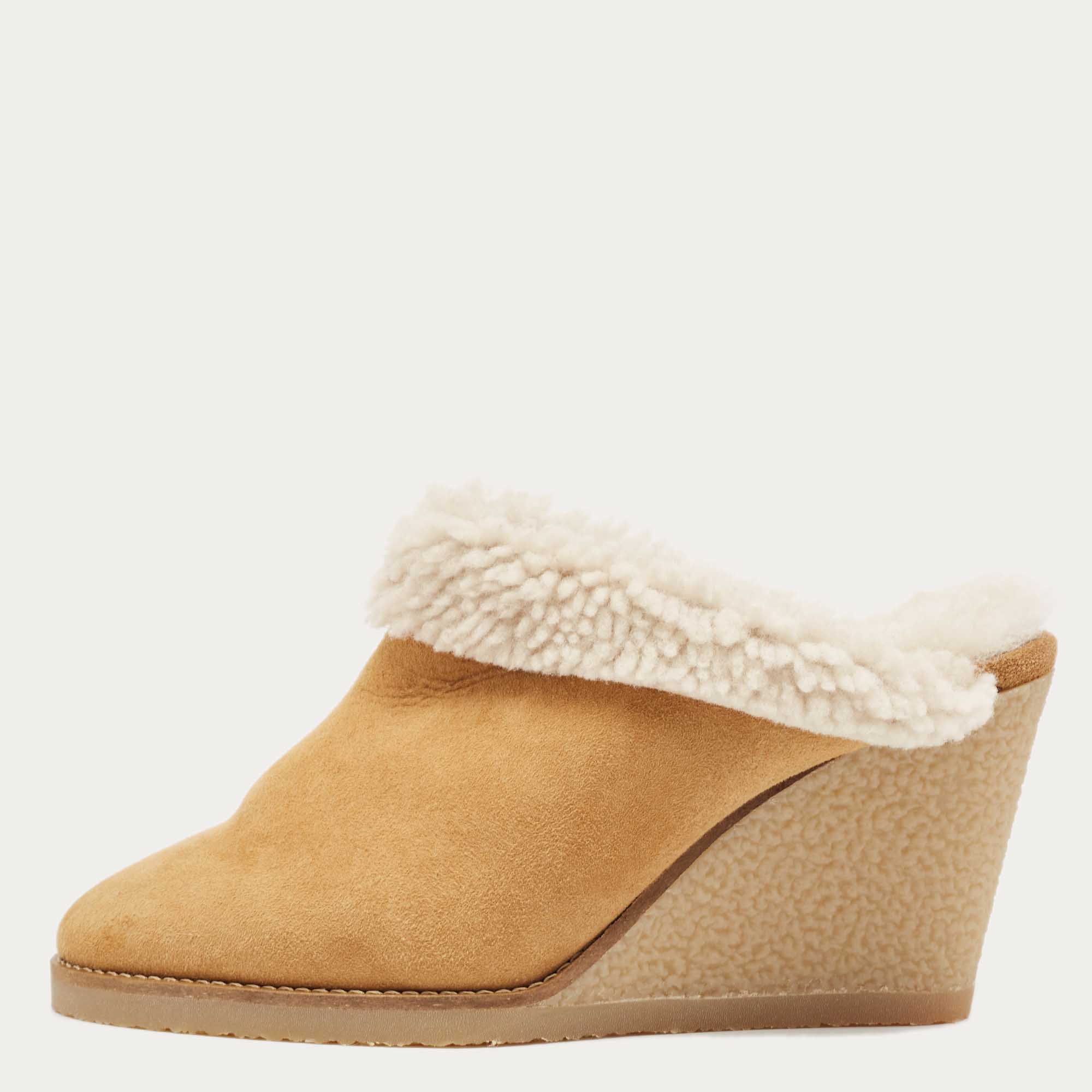 

Isabel Marant Brown Shearling Fur and Suede Takita Mules Size