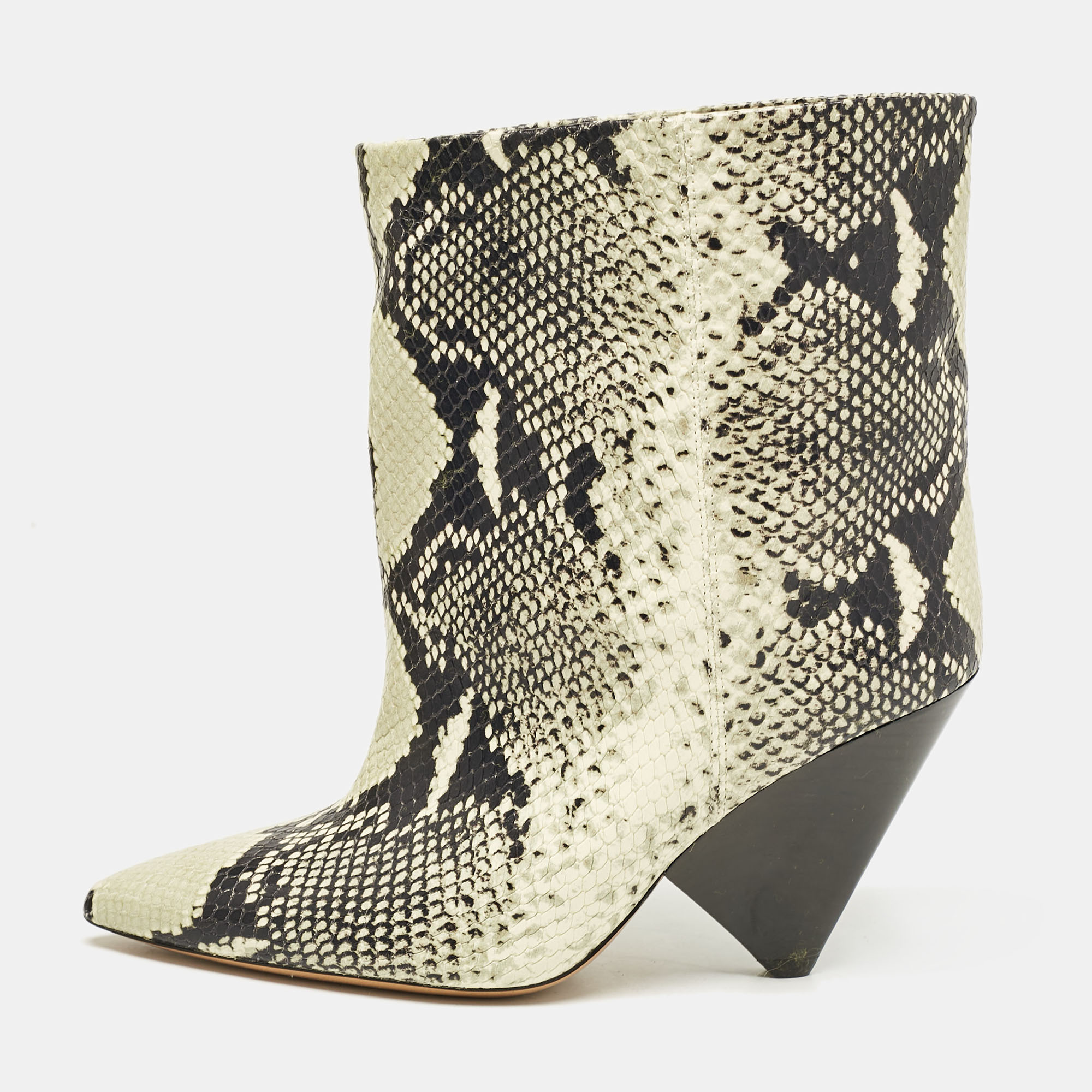 

Isabel Marant Black/Beige Snakeskin Embossed Leather Miyako Ankle Boots Size