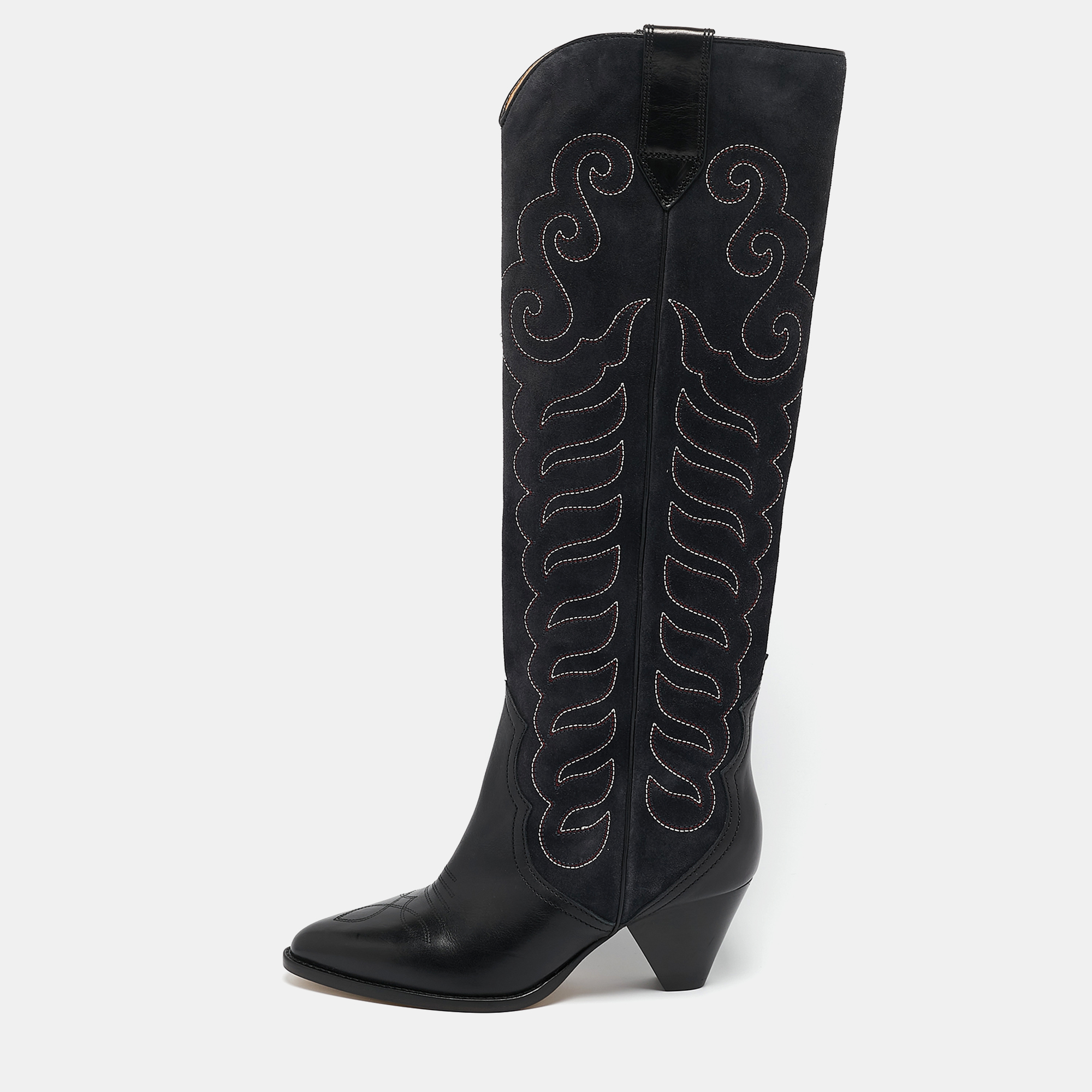 

Isabel Marant Black Leather Cowboy Knee Length Boots Size